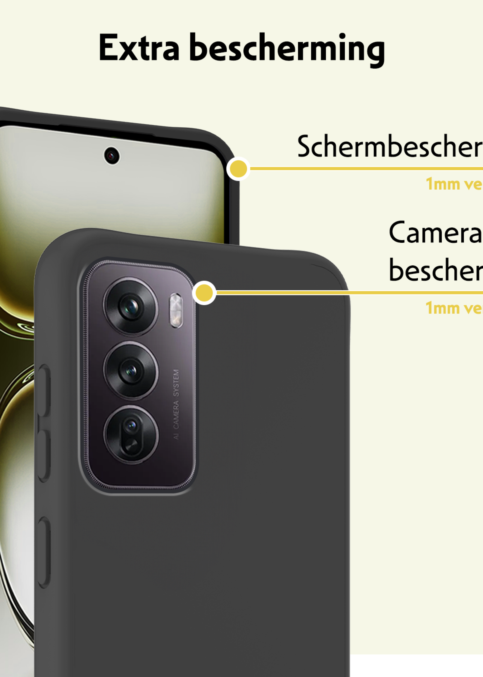 LUQ Hoes Geschikt voor Oppo Reno12 Hoesje Siliconen Back Cover Case Met 2x Screenprotector - Hoesje Geschikt voor Oppo Reno12 Hoes Cover Hoesje - Zwart