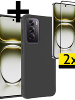 LUQ LUQ Oppo Reno12 Hoesje Siliconen Met 2x Screenprotector - Zwart