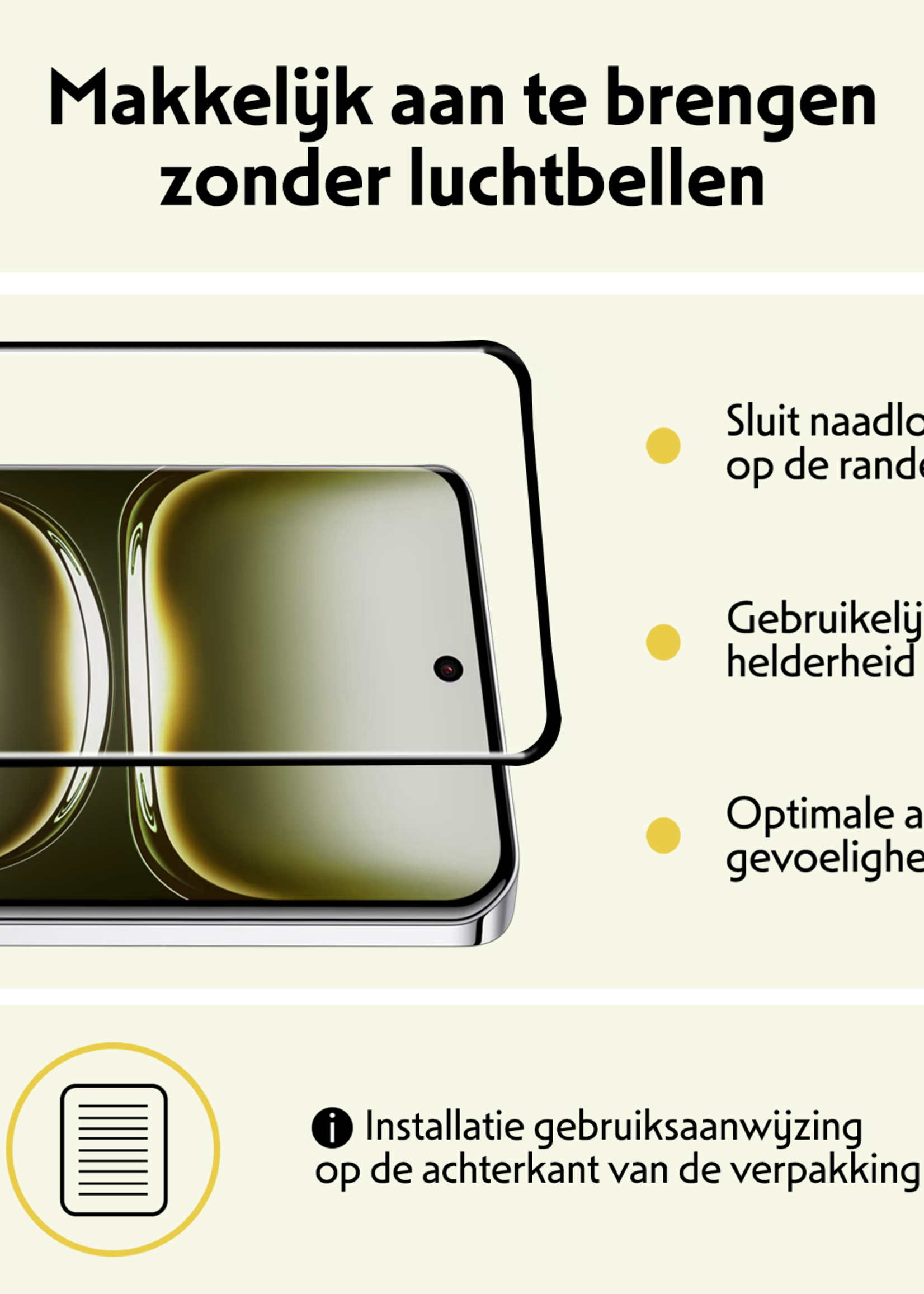 LUQ Screenprotector Geschikt voor Oppo Reno12 Pro Screenprotector Beschermglas Full Cover - Screenprotector Geschikt voor Oppo Reno12 Pro Screen Protector Full Cover