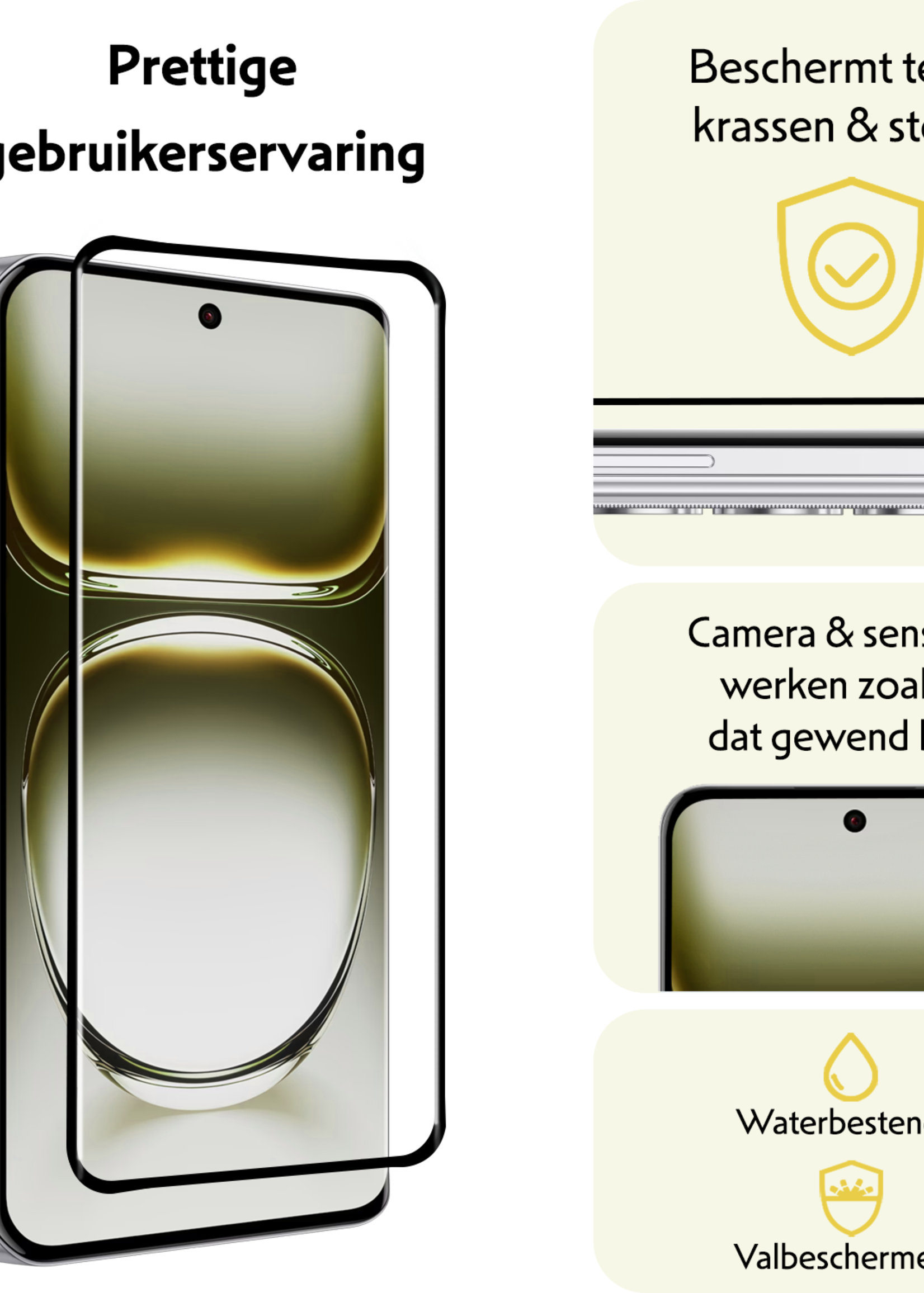 LUQ Screenprotector Geschikt voor Oppo Reno12 Pro Screenprotector Beschermglas Full Cover - Screenprotector Geschikt voor Oppo Reno12 Pro Screen Protector Full Cover - 3 Stuks