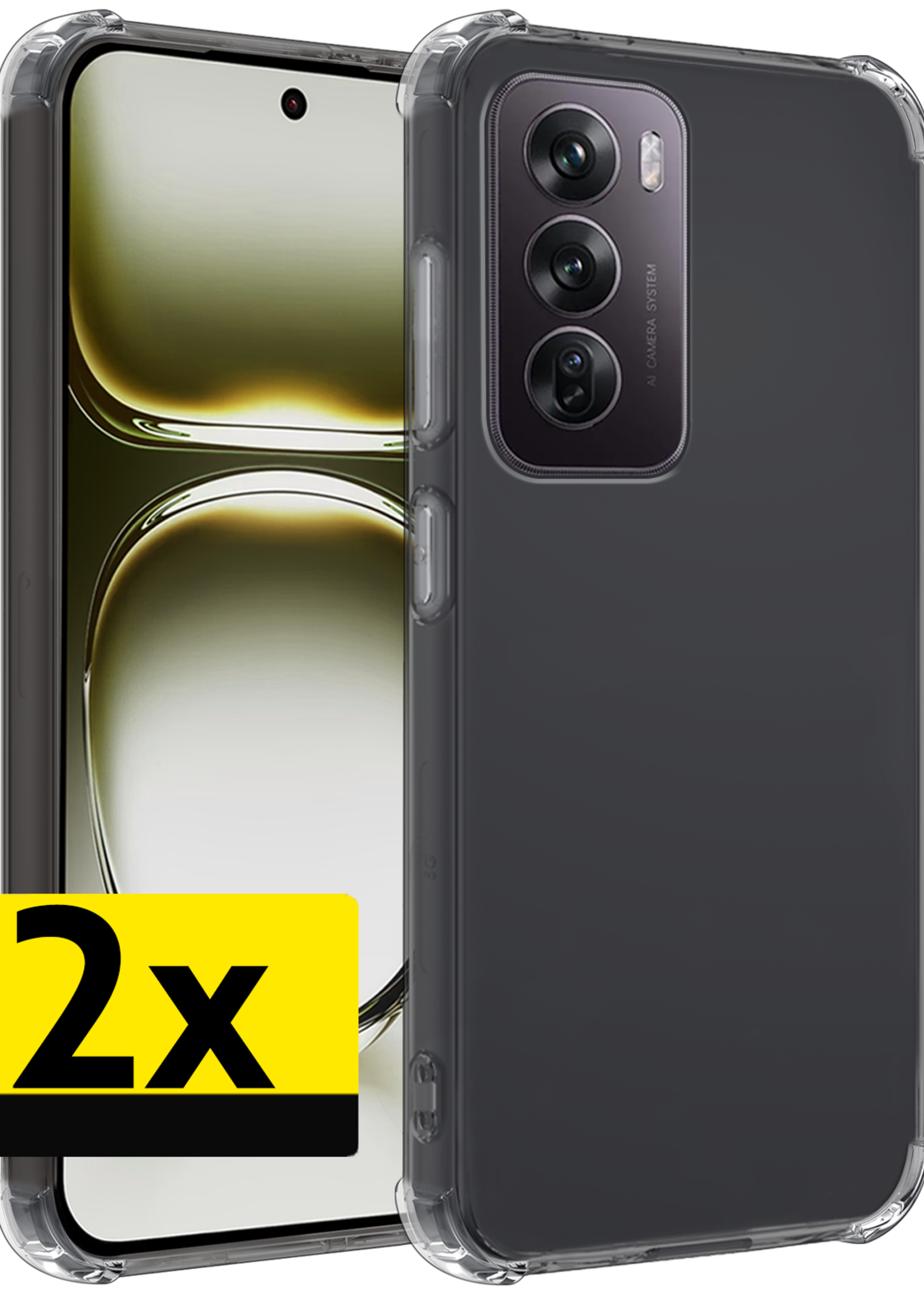 LUQ Hoesje Geschikt voor Oppo Reno12 Pro Hoesje Shock Proof Cover Case Shockproof - Hoes Geschikt voor Oppo Reno12 Pro Hoes Siliconen Back Case - Transparant - 2 PACK