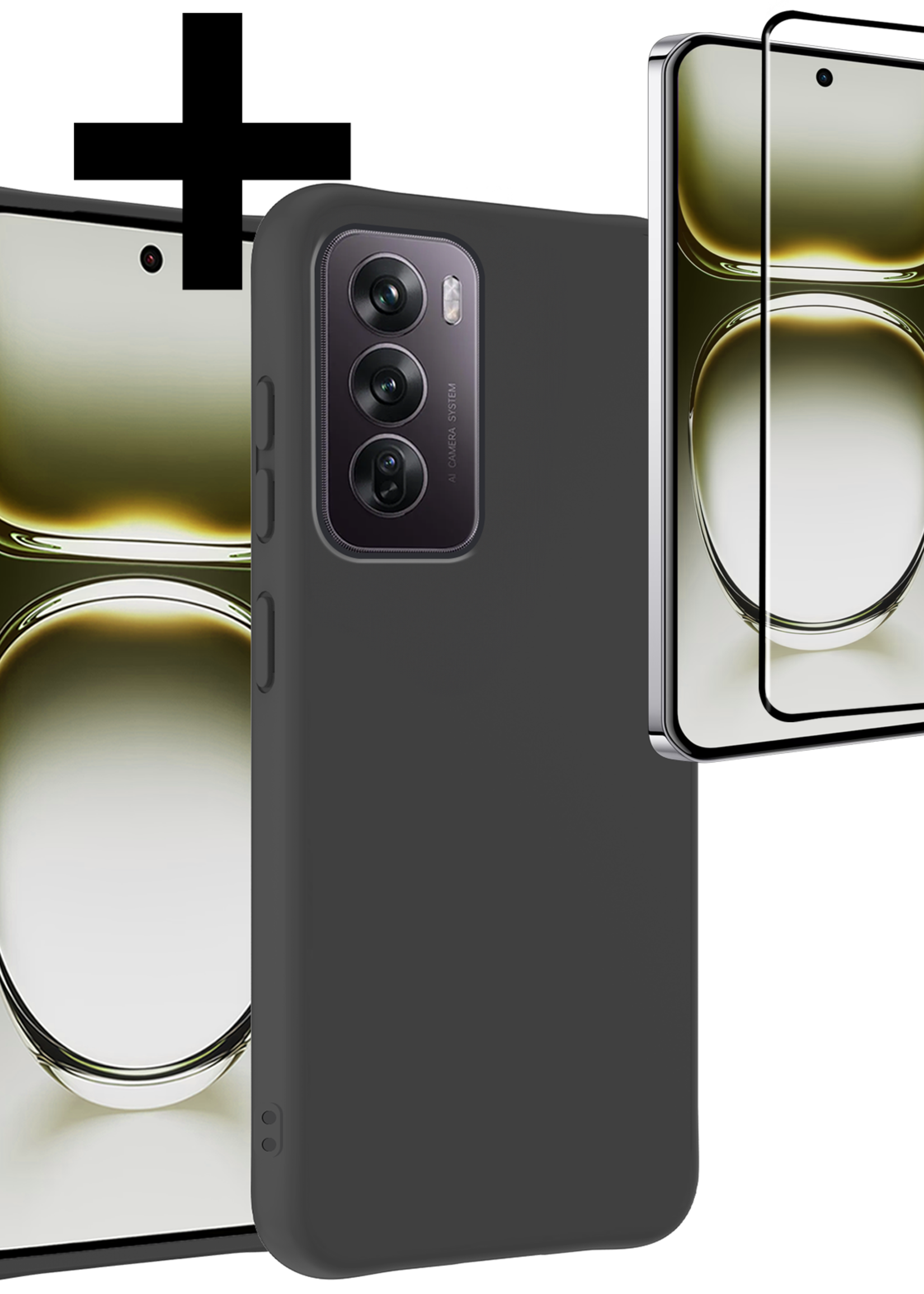 LUQ Hoes Geschikt voor Oppo Reno12 Pro Hoesje Siliconen Back Cover Case Met Screenprotector - Hoesje Geschikt voor Oppo Reno12 Pro Hoes Cover Hoesje - Zwart