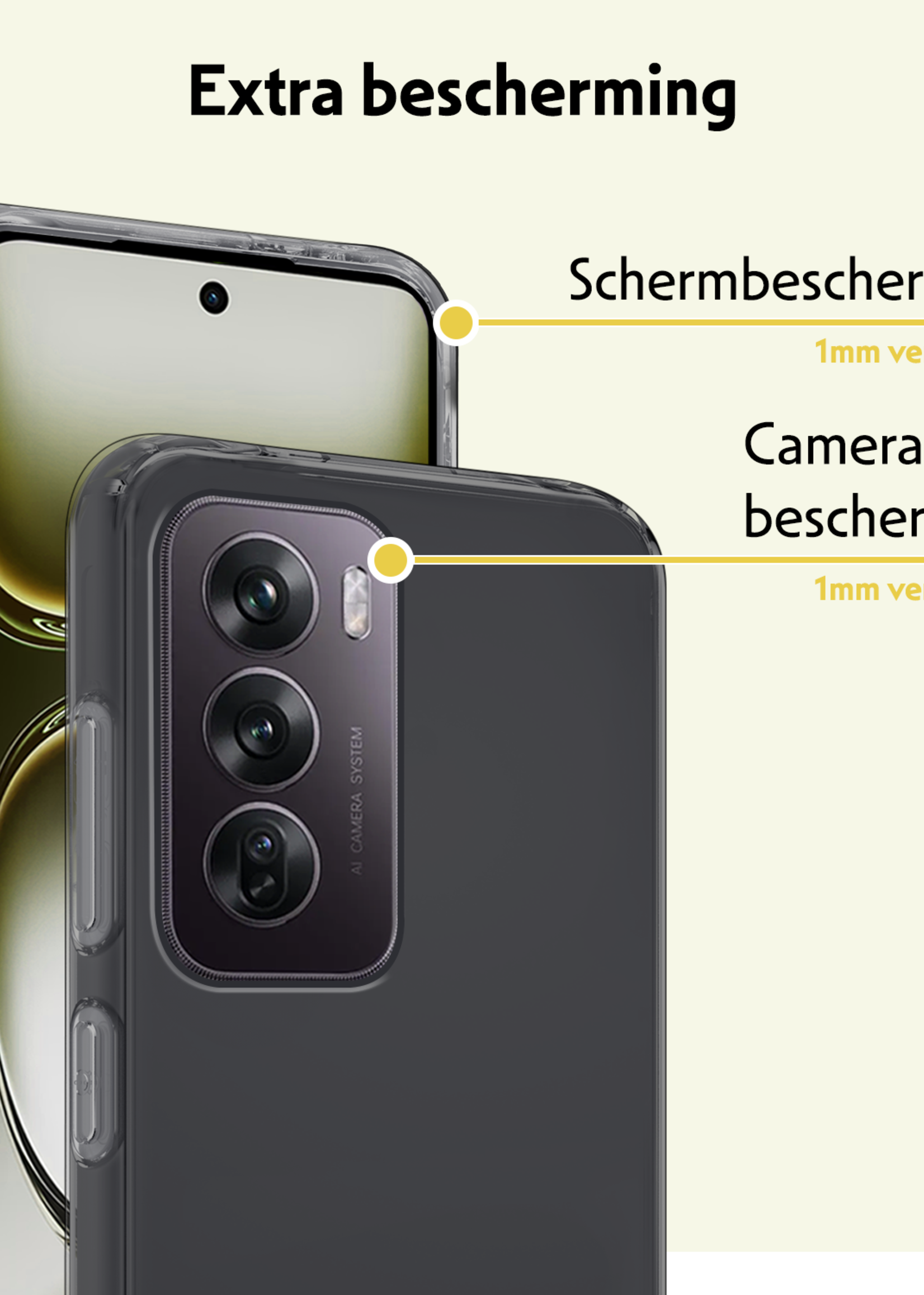 LUQ Hoes Geschikt voor Oppo Reno12 Pro Hoesje Siliconen Back Cover Case Met 2x Screenprotector - Hoesje Geschikt voor Oppo Reno12 Pro Hoes Cover Hoesje - Transparant