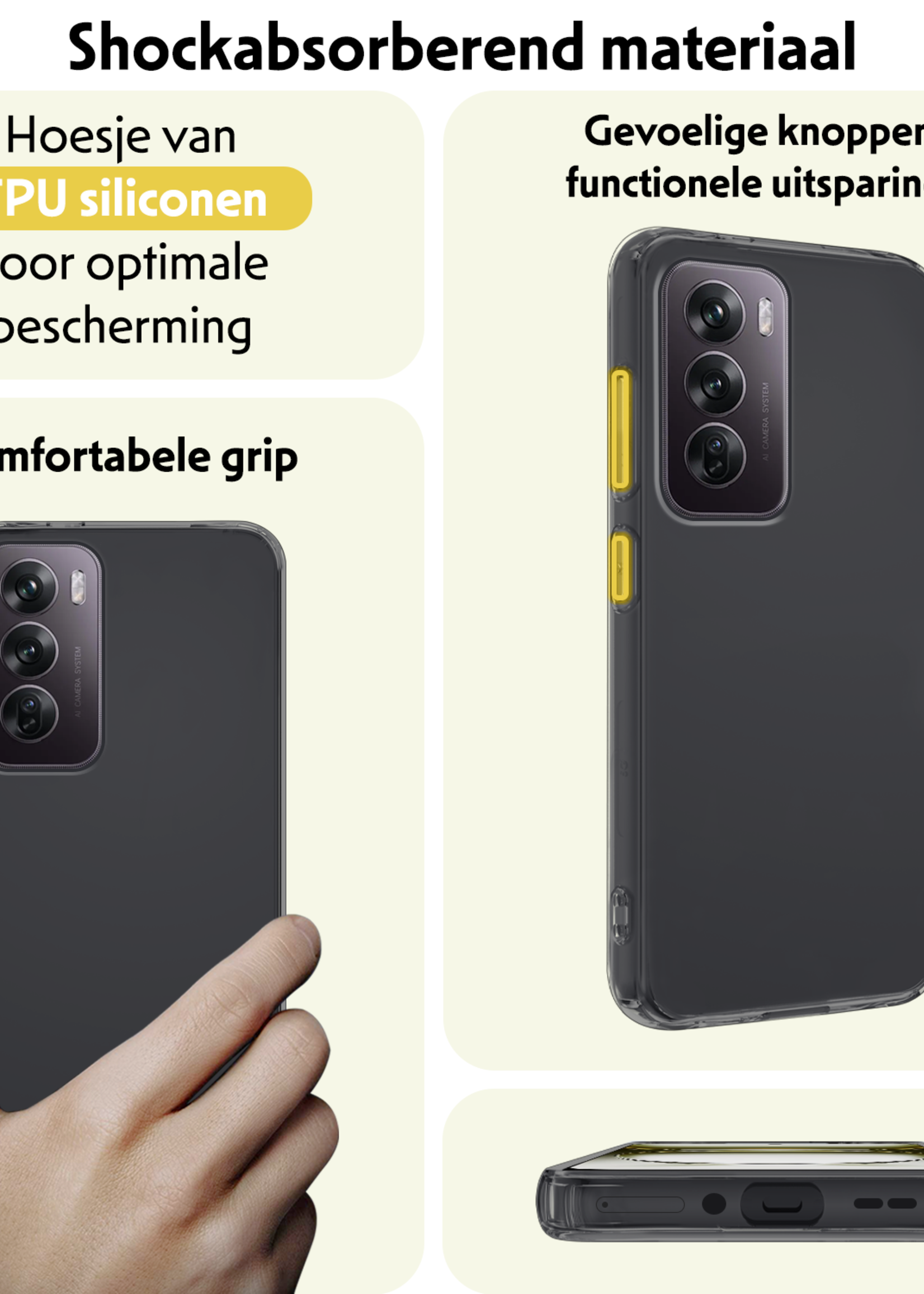 LUQ Hoes Geschikt voor Oppo Reno12 Pro Hoesje Siliconen Back Cover Case Met 2x Screenprotector - Hoesje Geschikt voor Oppo Reno12 Pro Hoes Cover Hoesje - Transparant