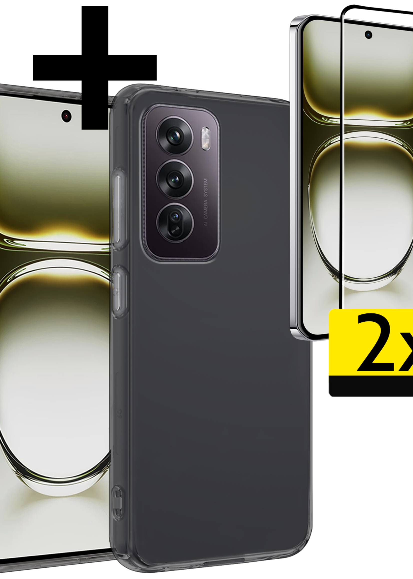 LUQ Hoes Geschikt voor Oppo Reno12 Pro Hoesje Siliconen Back Cover Case Met 2x Screenprotector - Hoesje Geschikt voor Oppo Reno12 Pro Hoes Cover Hoesje - Transparant