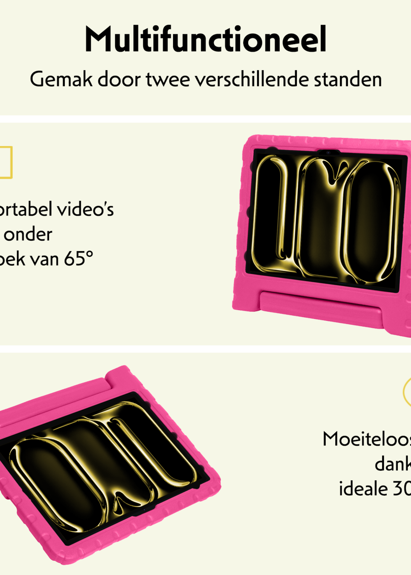 LUQ iPad Pro 13 inch 2024 Hoes Kinder Hoesje Kids Case Cover Kids Proof Met Screenprotector - iPad Pro 13 inch 2024 Kinder Hoes - Roze