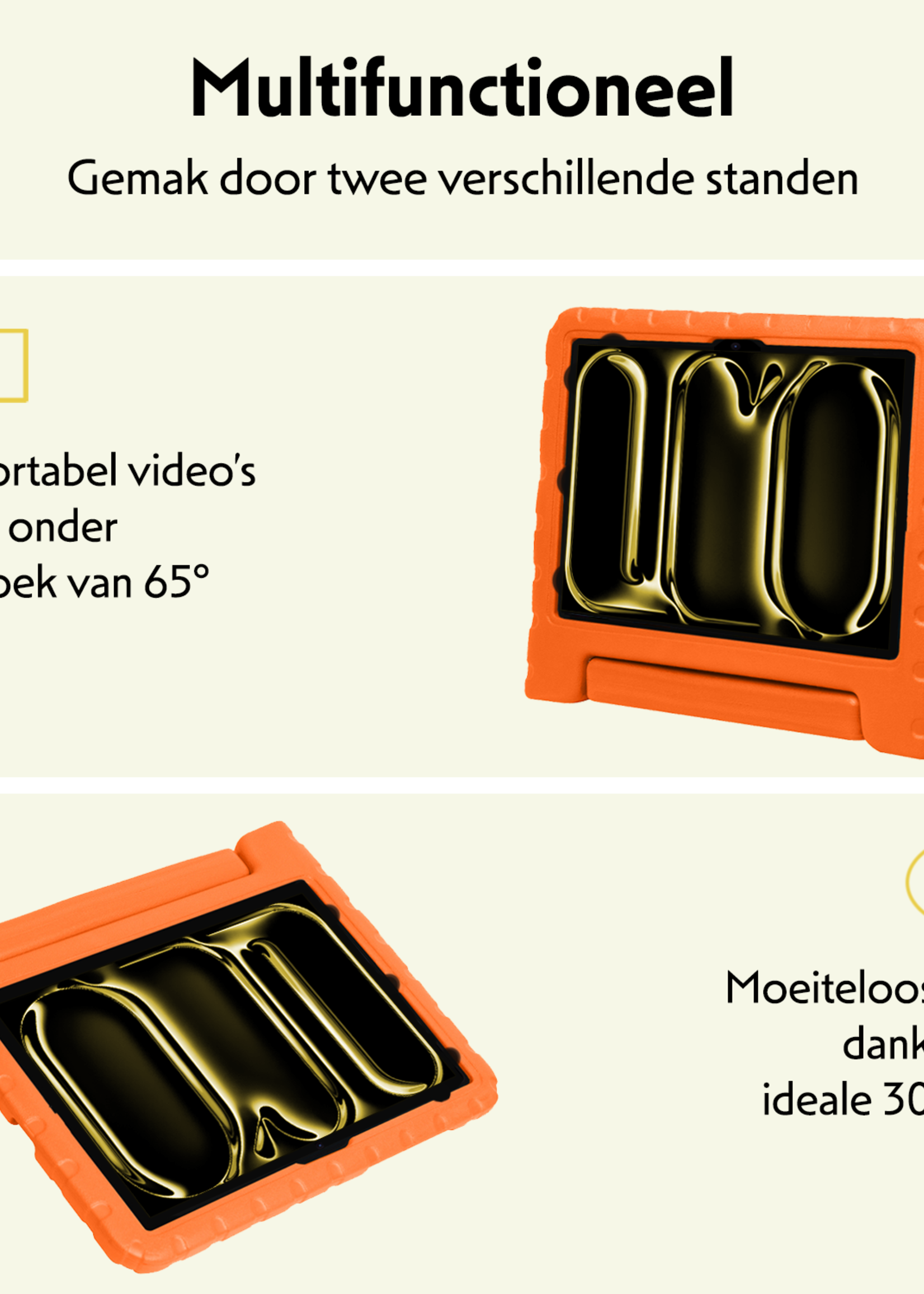 LUQ iPad Pro 13 inch 2024 Hoes Kinder Hoesje Kids Case Cover Kids Proof Met 2x Screenprotector - iPad Pro 13 inch 2024 Kinder Hoes - Oranje