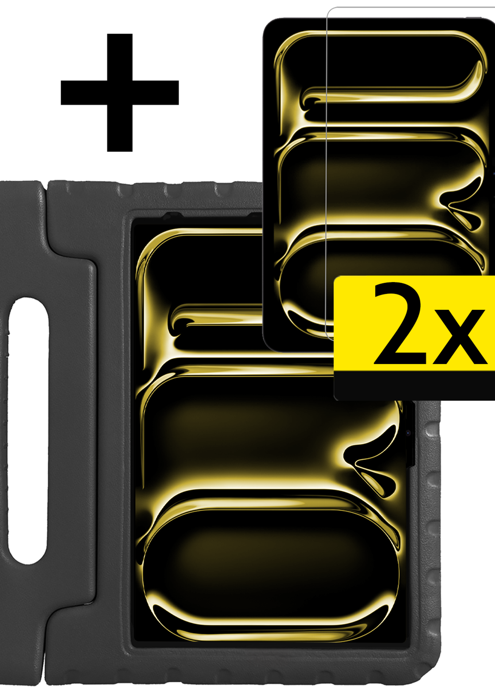 LUQ iPad Pro 13 inch 2024 Hoes Kinder Hoesje Kids Case Cover Kids Proof Met 2x Screenprotector - iPad Pro 13 inch 2024 Kinder Hoes - Zwart