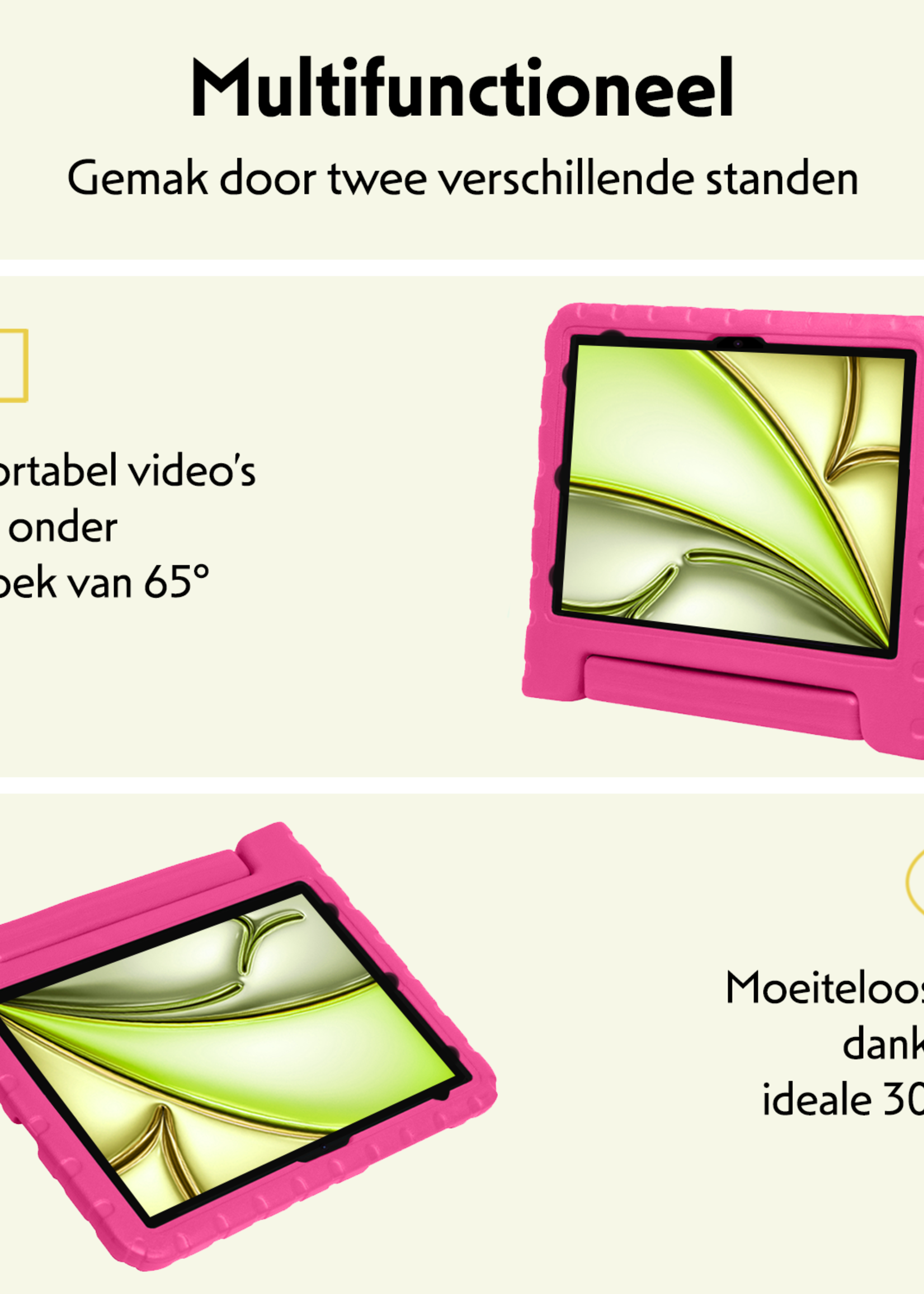 LUQ iPad Air 2024 Hoes Kinder Hoesje Kids Case Cover Kids Proof Met Screenprotector - iPad Air 6 (13 inch) Kinder Hoes - Roze