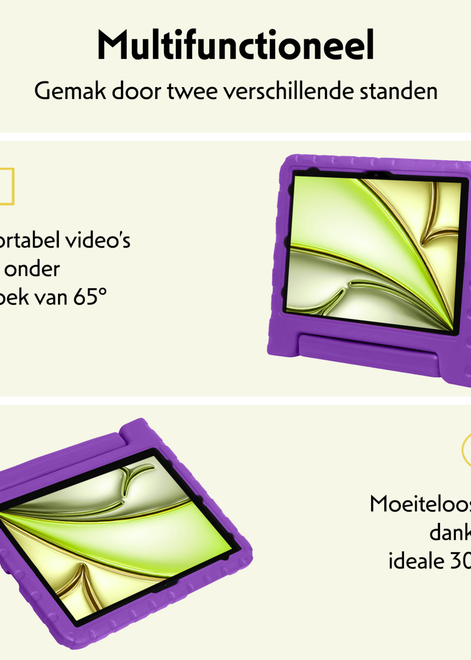 LUQ iPad Air 2024 Hoes Kinder Hoesje Kids Case Cover Kids Proof Met 2x Screenprotector - iPad Air 6 (13 inch) Kinder Hoes - Paars