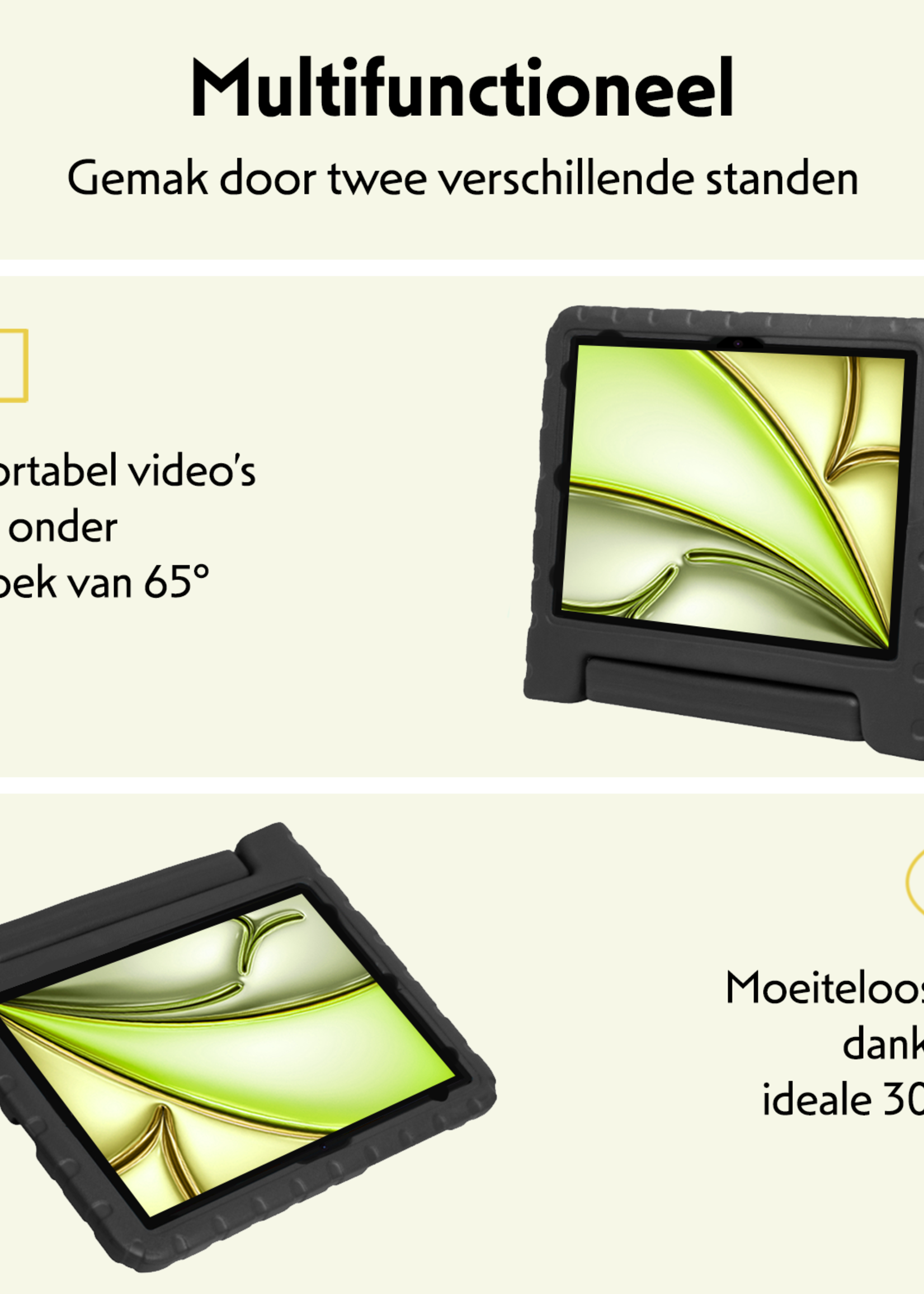 LUQ iPad Air 2024 Hoes Kinder Hoesje Kids Case Cover Kids Proof Met 2x Screenprotector - iPad Air 6 (13 inch) Kinder Hoes - Zwart