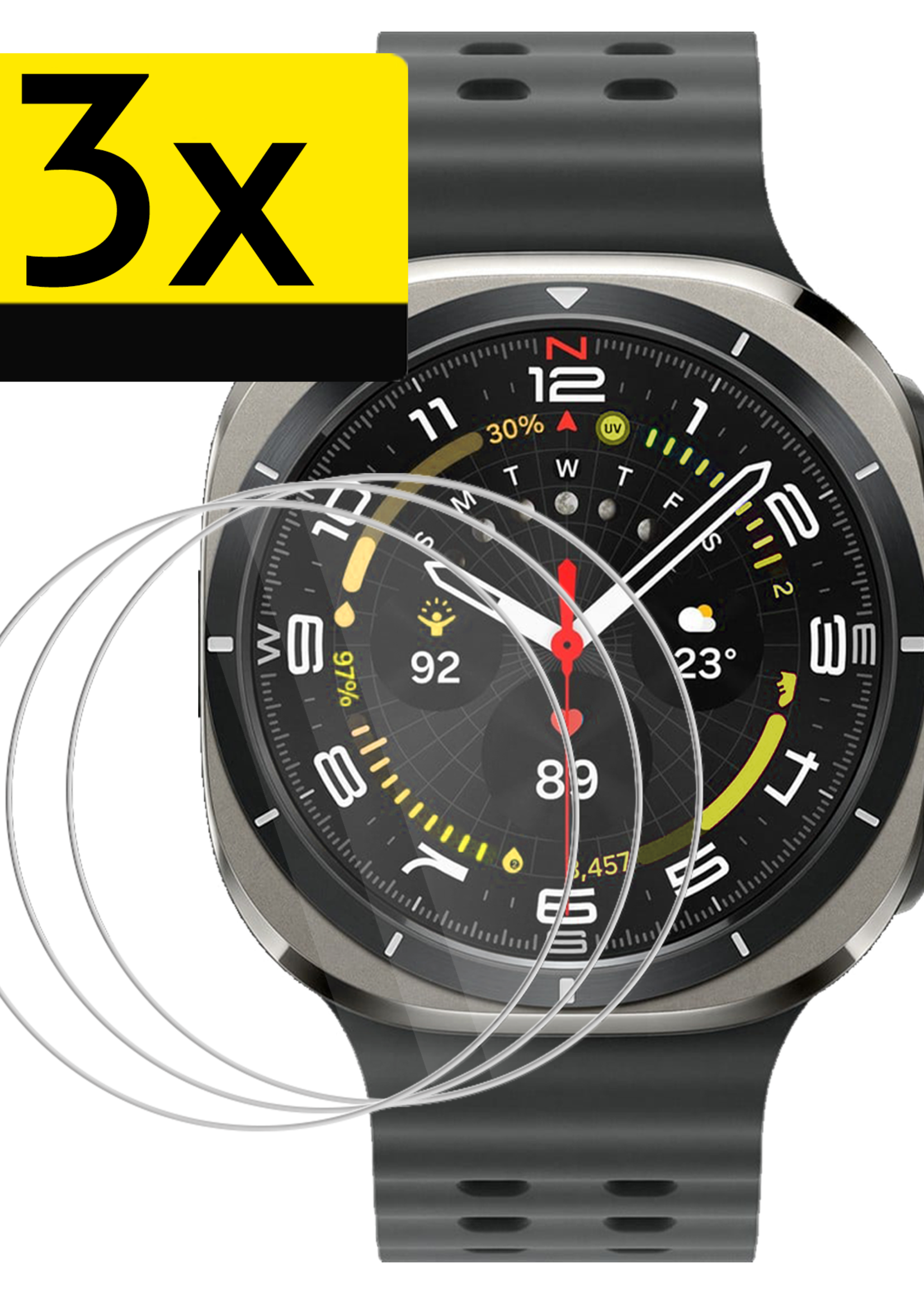 LUQ Screenprotector Geschikt voor Samsung Watch 7 Ultra 47 mm Screenprotector Glas Gehard Screen Cover - Screen Protector Geschikt voor Samsung Galaxy Watch 7 Ultra (47 mm) Screenprotector Tempered Glass - 3 PACK