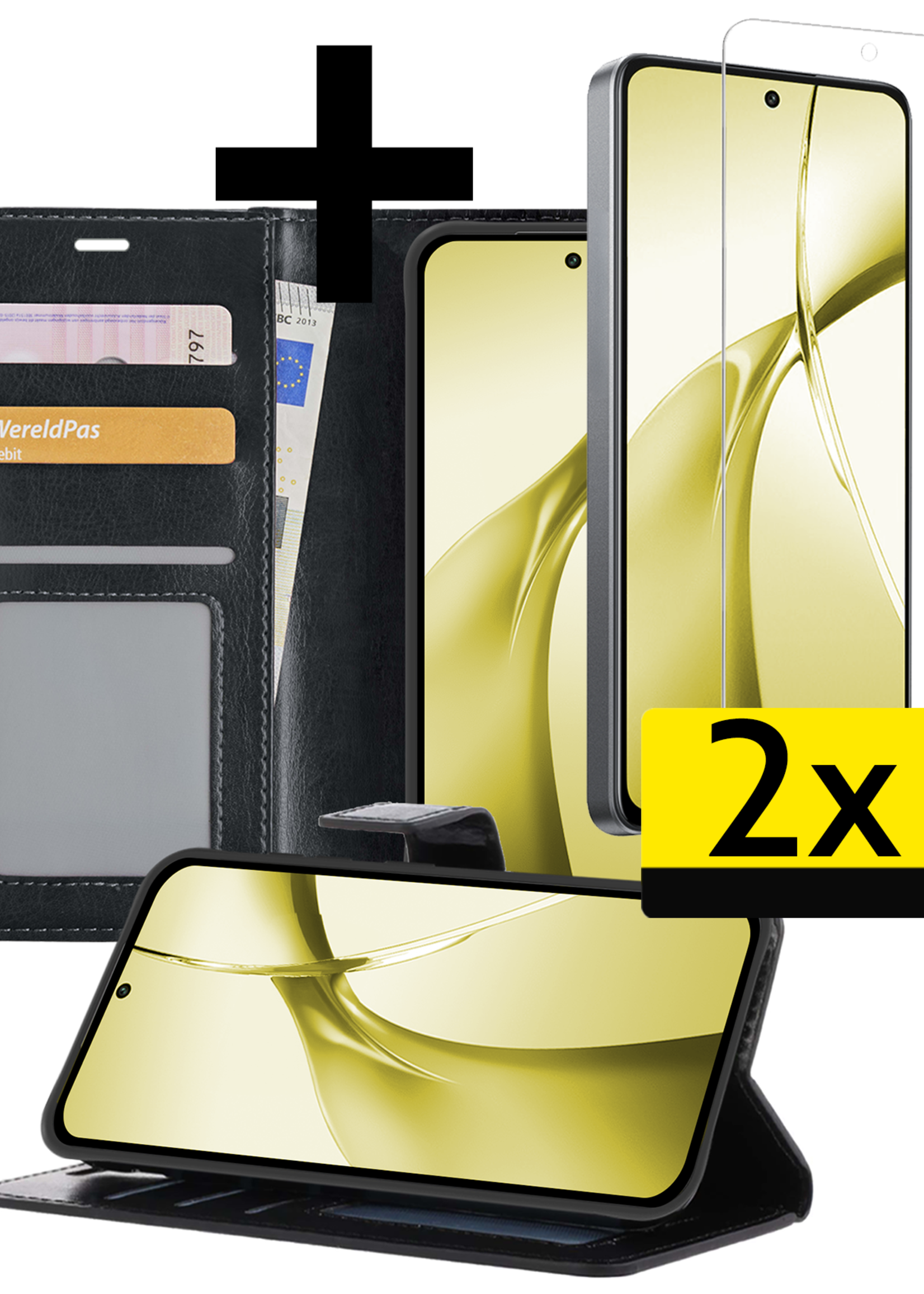 LUQ Hoesje Geschikt voor OnePlus Nord CE4 Hoesje Book Case Hoes Portemonnee Cover Walletcase Met 2x Screenprotector - Hoes Geschikt voor OnePlus Nord CE4 Hoes Bookcase Hoesje - Zwart