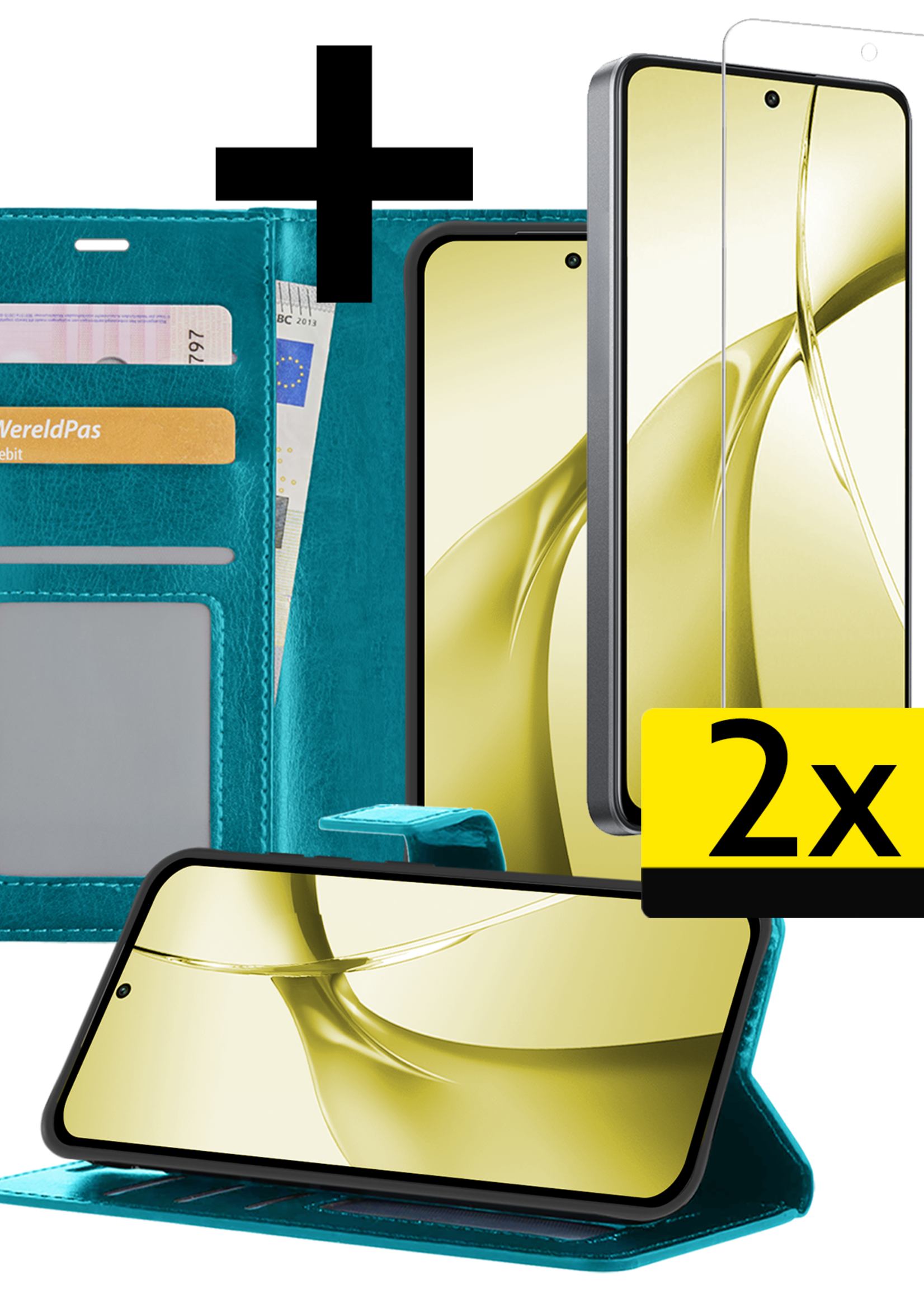 LUQ Hoesje Geschikt voor OnePlus Nord CE4 Hoesje Book Case Hoes Portemonnee Cover Walletcase Met 2x Screenprotector - Hoes Geschikt voor OnePlus Nord CE4 Hoes Bookcase Hoesje - Turquoise