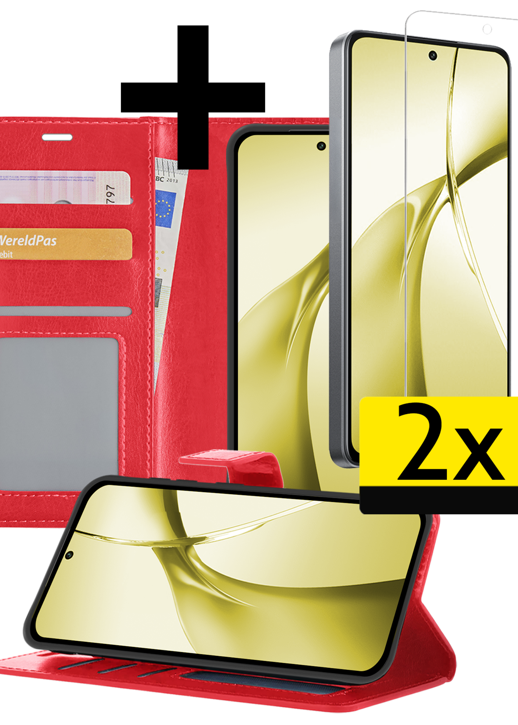 LUQ Hoesje Geschikt voor OnePlus Nord CE4 Hoesje Book Case Hoes Portemonnee Cover Walletcase Met 2x Screenprotector - Hoes Geschikt voor OnePlus Nord CE4 Hoes Bookcase Hoesje - Rood