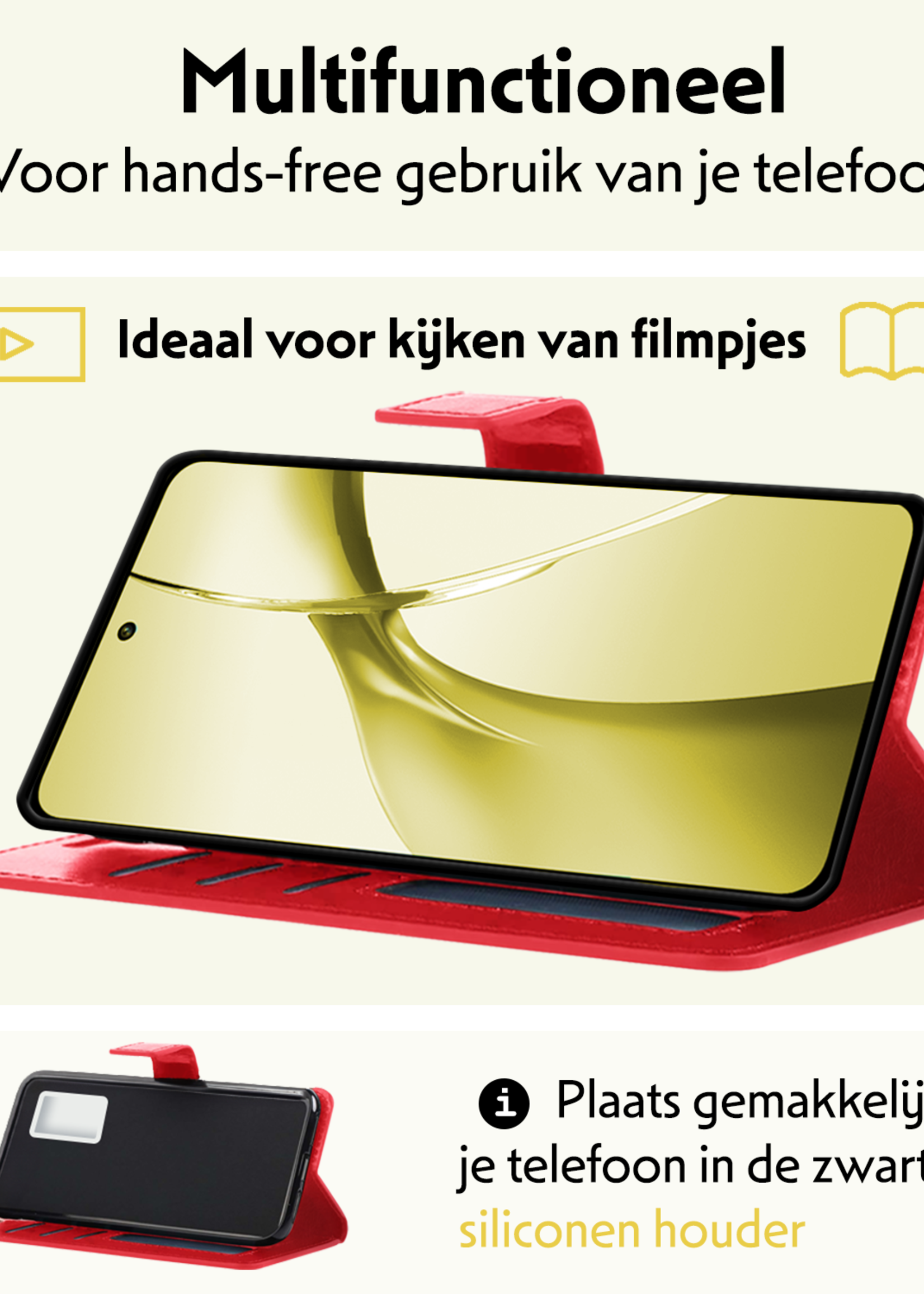 LUQ Hoesje Geschikt voor OnePlus Nord CE4 Hoesje Book Case Hoes Portemonnee Cover Walletcase Met 2x Screenprotector - Hoes Geschikt voor OnePlus Nord CE4 Hoes Bookcase Hoesje - Rood