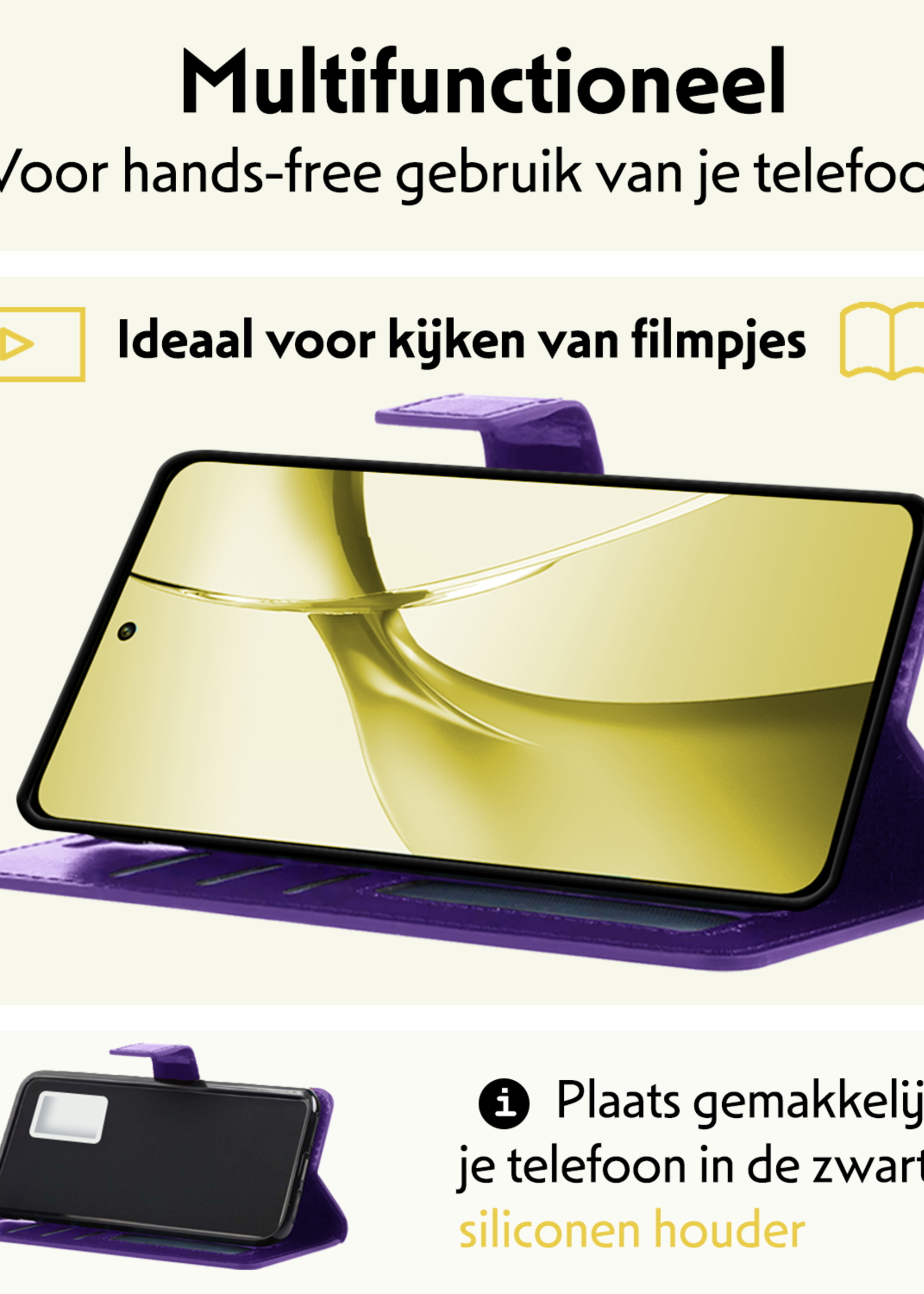 LUQ Hoesje Geschikt voor OnePlus Nord CE4 Hoesje Book Case Hoes Portemonnee Cover Walletcase Met 2x Screenprotector - Hoes Geschikt voor OnePlus Nord CE4 Hoes Bookcase Hoesje - Paars