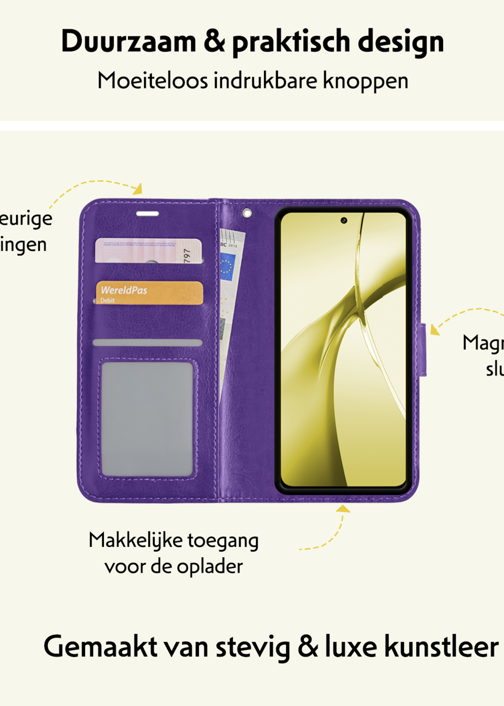 LUQ Hoesje Geschikt voor OnePlus Nord CE4 Hoesje Book Case Hoes Portemonnee Cover Walletcase Met 2x Screenprotector - Hoes Geschikt voor OnePlus Nord CE4 Hoes Bookcase Hoesje - Paars