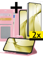 LUQ LUQ OnePlus Nord CE4 Hoesje Bookcase Met 2x Screenprotector - Lichtroze