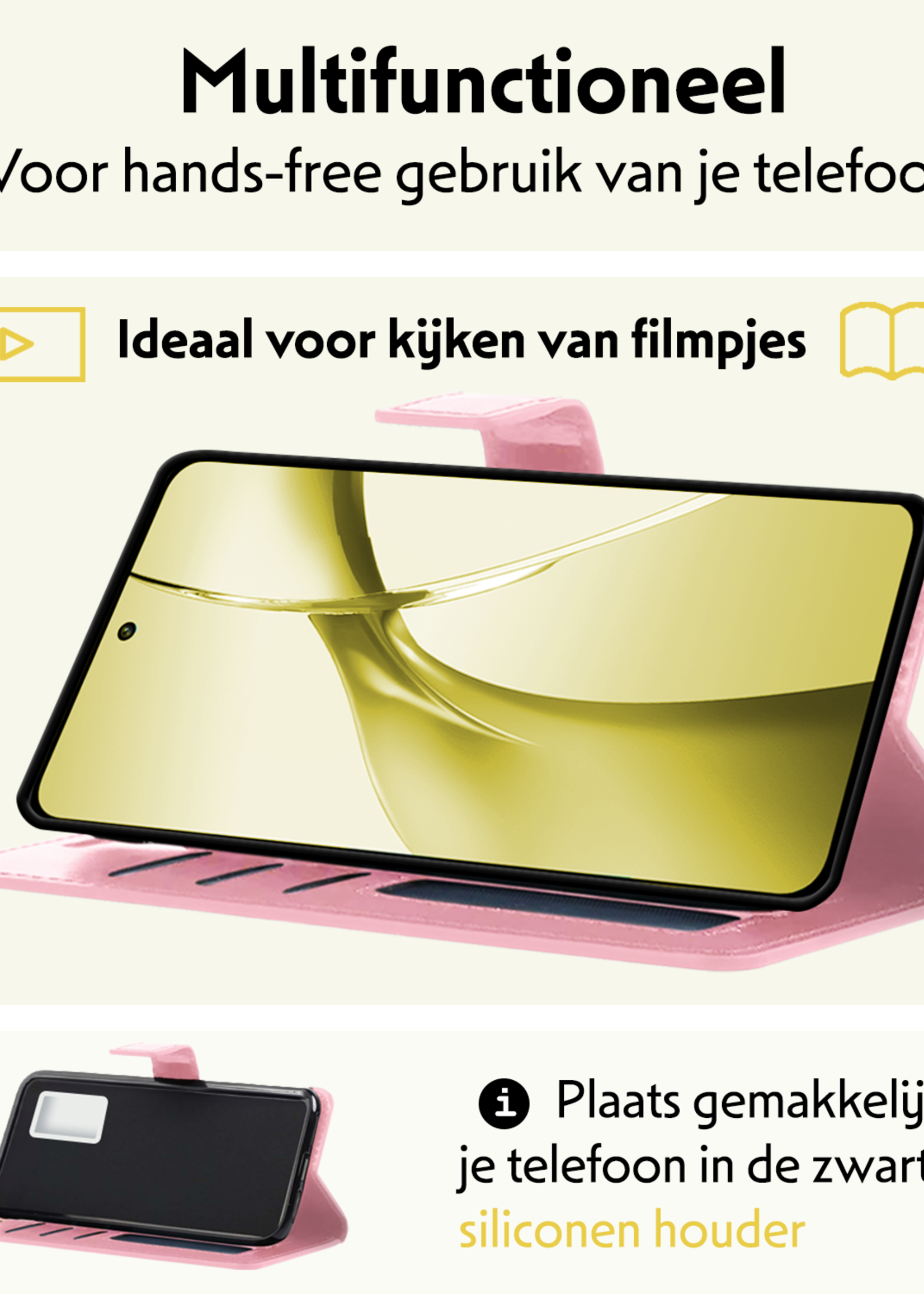 LUQ Hoesje Geschikt voor OnePlus Nord CE4 Hoesje Book Case Hoes Portemonnee Cover Walletcase Met 2x Screenprotector - Hoes Geschikt voor OnePlus Nord CE4 Hoes Bookcase Hoesje - Lichtroze