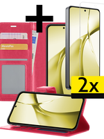 LUQ LUQ OnePlus Nord CE4 Hoesje Bookcase Met 2x Screenprotector - Donkerroze