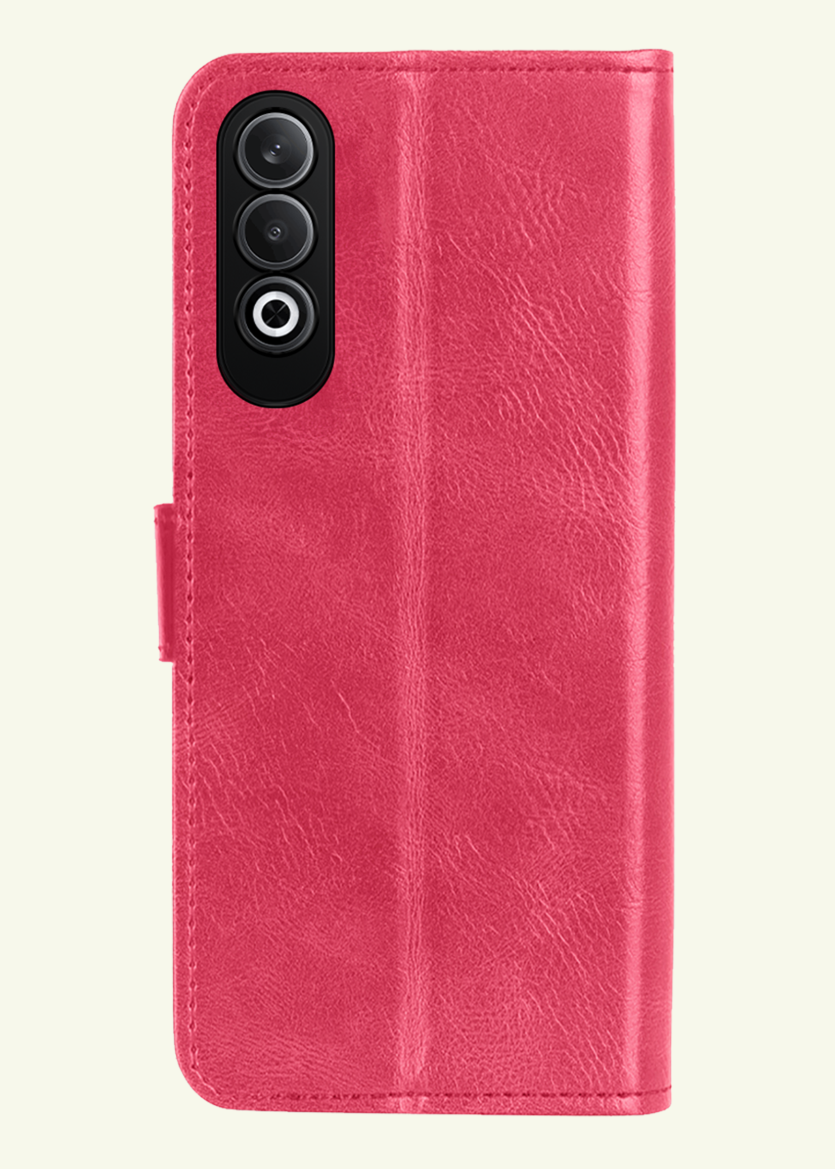 LUQ Hoesje Geschikt voor OnePlus Nord CE4 Hoesje Book Case Hoes Portemonnee Cover Walletcase Met 2x Screenprotector - Hoes Geschikt voor OnePlus Nord CE4 Hoes Bookcase Hoesje - Donkerroze