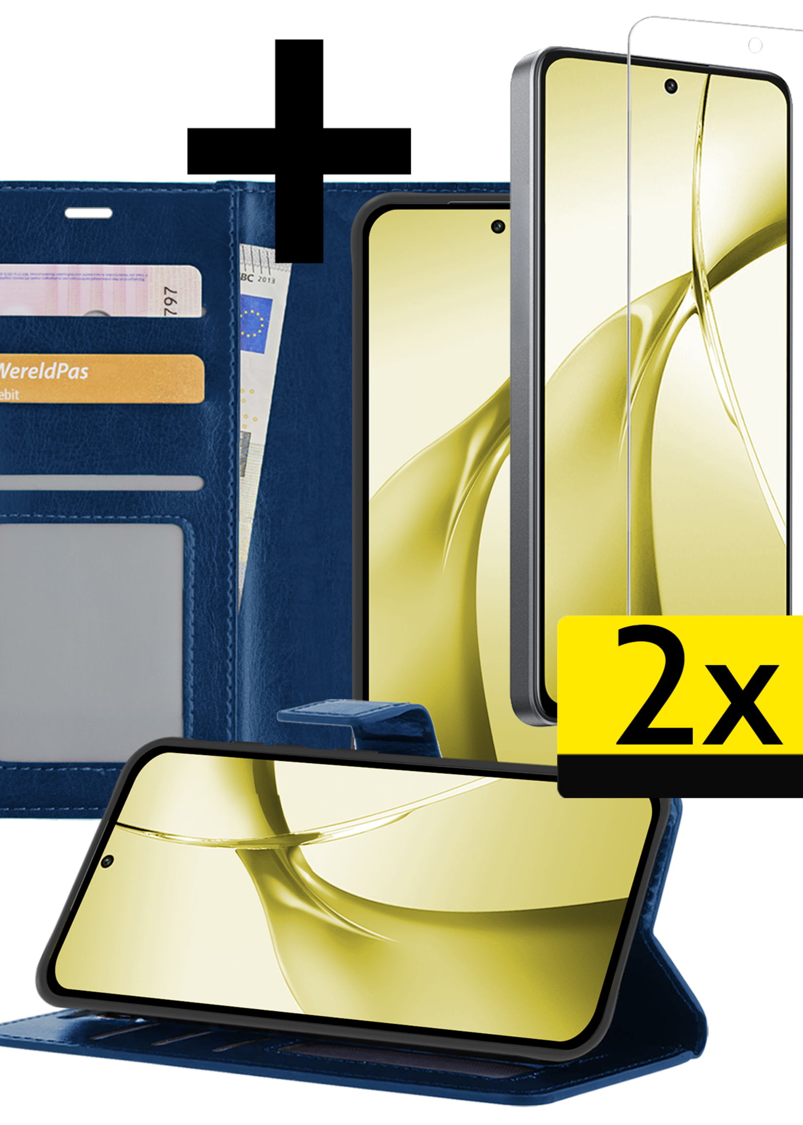 LUQ Hoesje Geschikt voor OnePlus Nord CE4 Hoesje Book Case Hoes Portemonnee Cover Walletcase Met 2x Screenprotector - Hoes Geschikt voor OnePlus Nord CE4 Hoes Bookcase Hoesje - Donkerblauw