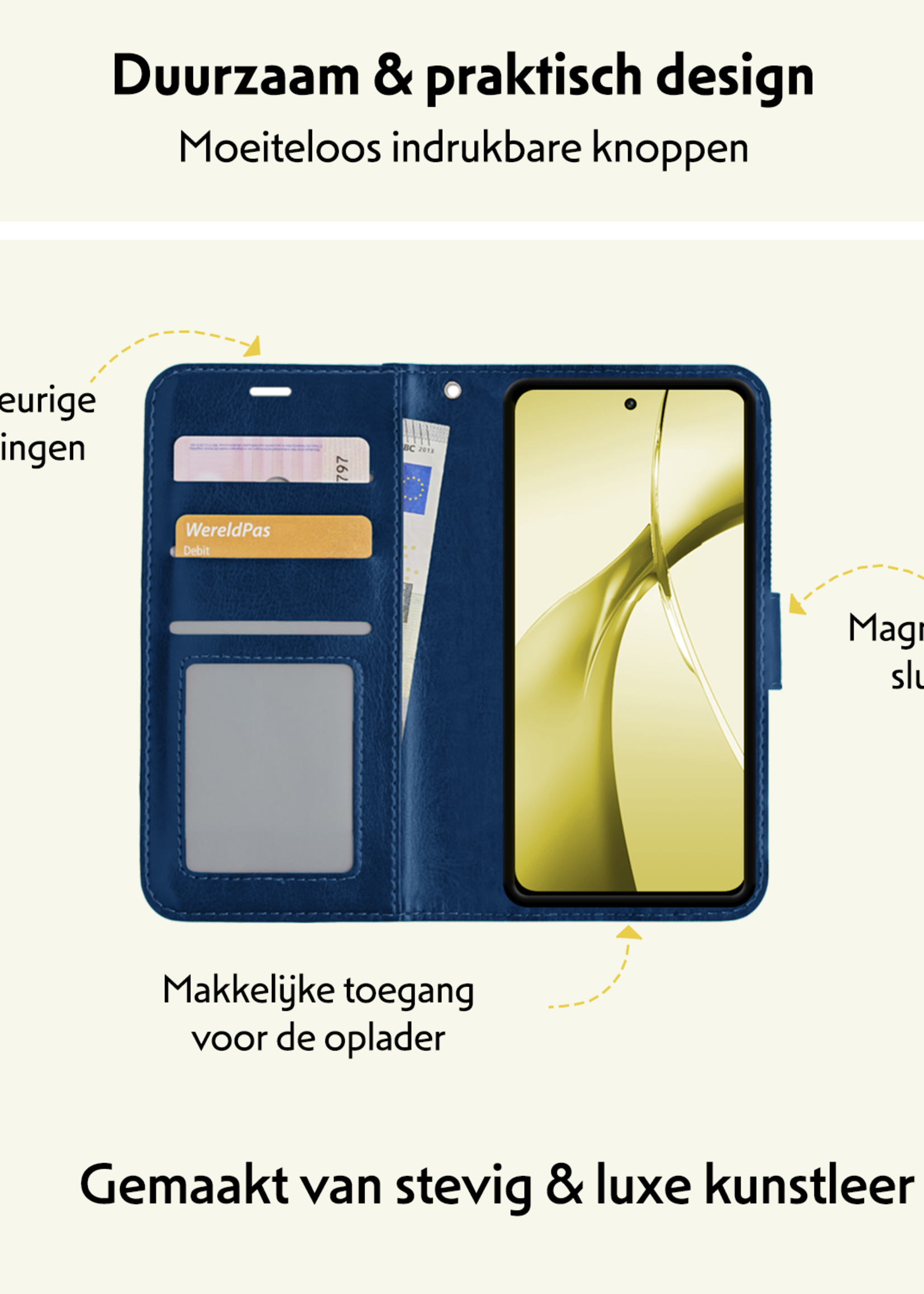 LUQ Hoesje Geschikt voor OnePlus Nord CE4 Hoesje Book Case Hoes Portemonnee Cover Walletcase Met 2x Screenprotector - Hoes Geschikt voor OnePlus Nord CE4 Hoes Bookcase Hoesje - Donkerblauw