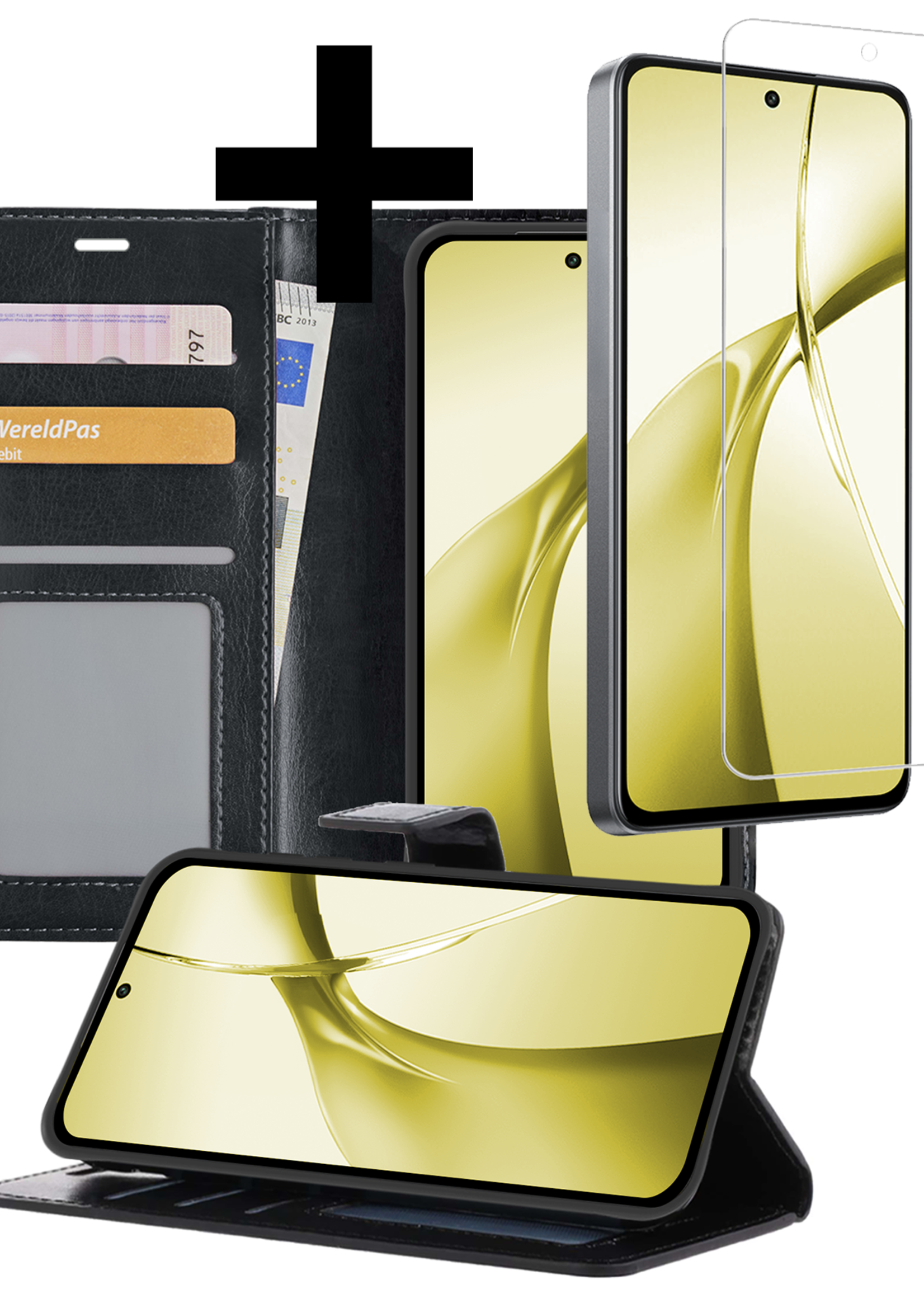 LUQ Hoesje Geschikt voor OnePlus Nord CE4 Hoesje Book Case Hoes Portemonnee Cover Walletcase Met Screenprotector - Hoes Geschikt voor OnePlus Nord CE4 Hoes Bookcase Hoesje - Zwart