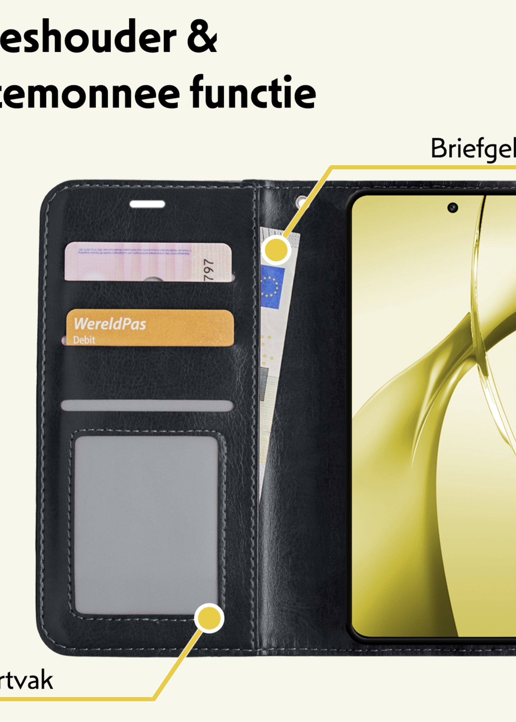 LUQ Hoesje Geschikt voor OnePlus Nord CE4 Hoesje Book Case Hoes Portemonnee Cover Walletcase Met Screenprotector - Hoes Geschikt voor OnePlus Nord CE4 Hoes Bookcase Hoesje - Zwart