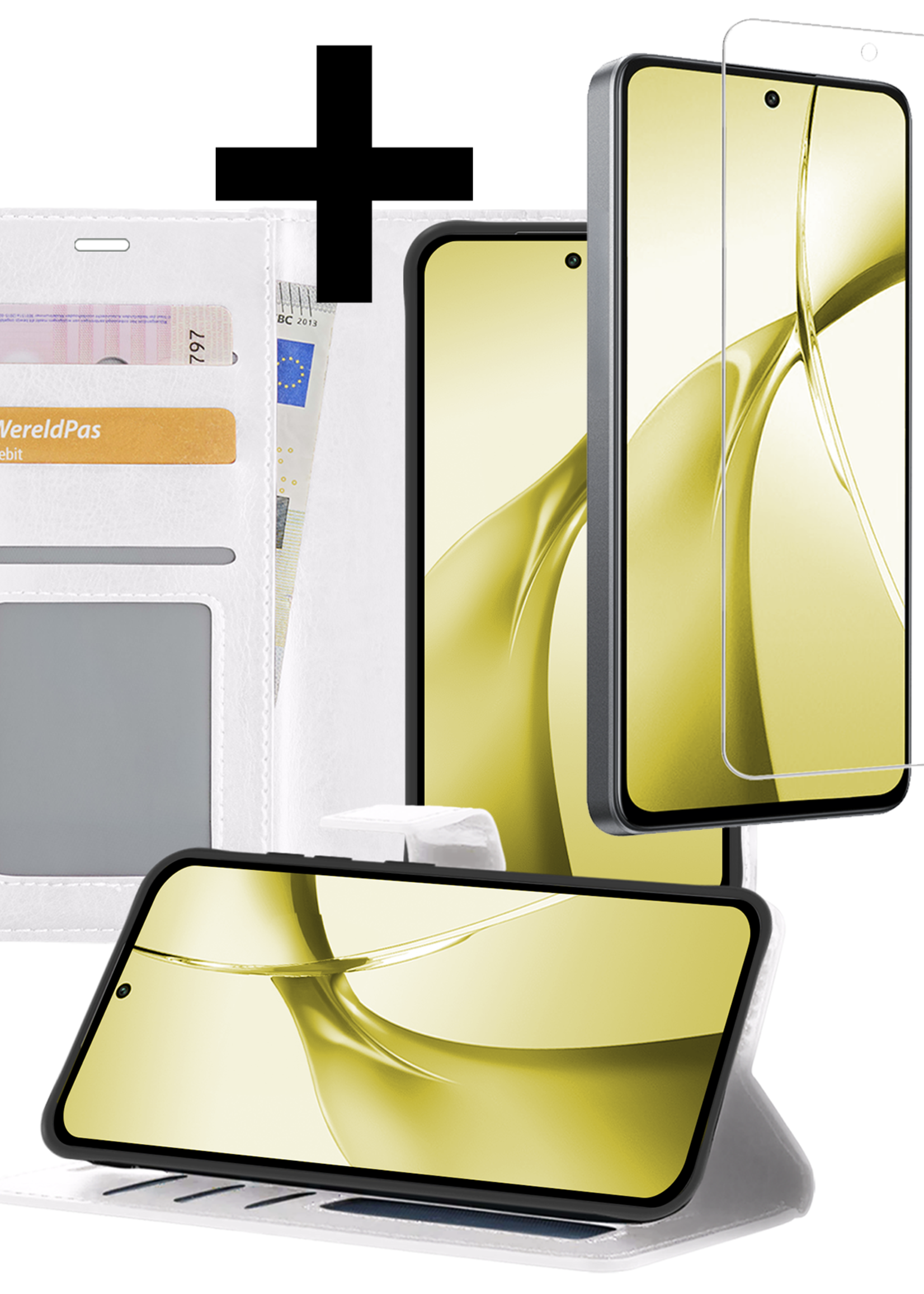 LUQ Hoesje Geschikt voor OnePlus Nord CE4 Hoesje Book Case Hoes Portemonnee Cover Walletcase Met Screenprotector - Hoes Geschikt voor OnePlus Nord CE4 Hoes Bookcase Hoesje - Wit