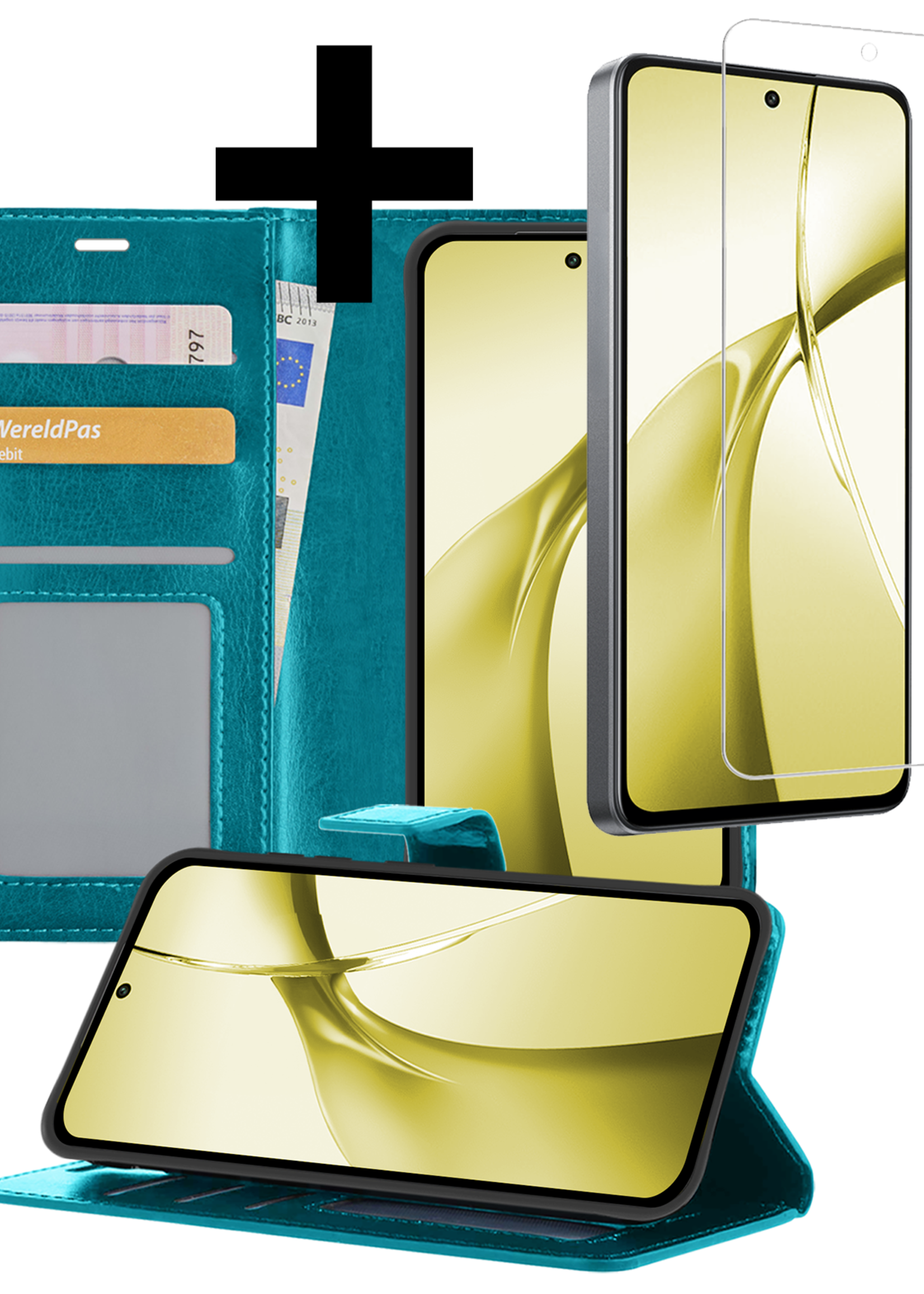 LUQ Hoesje Geschikt voor OnePlus Nord CE4 Hoesje Book Case Hoes Portemonnee Cover Walletcase Met Screenprotector - Hoes Geschikt voor OnePlus Nord CE4 Hoes Bookcase Hoesje - Turquoise