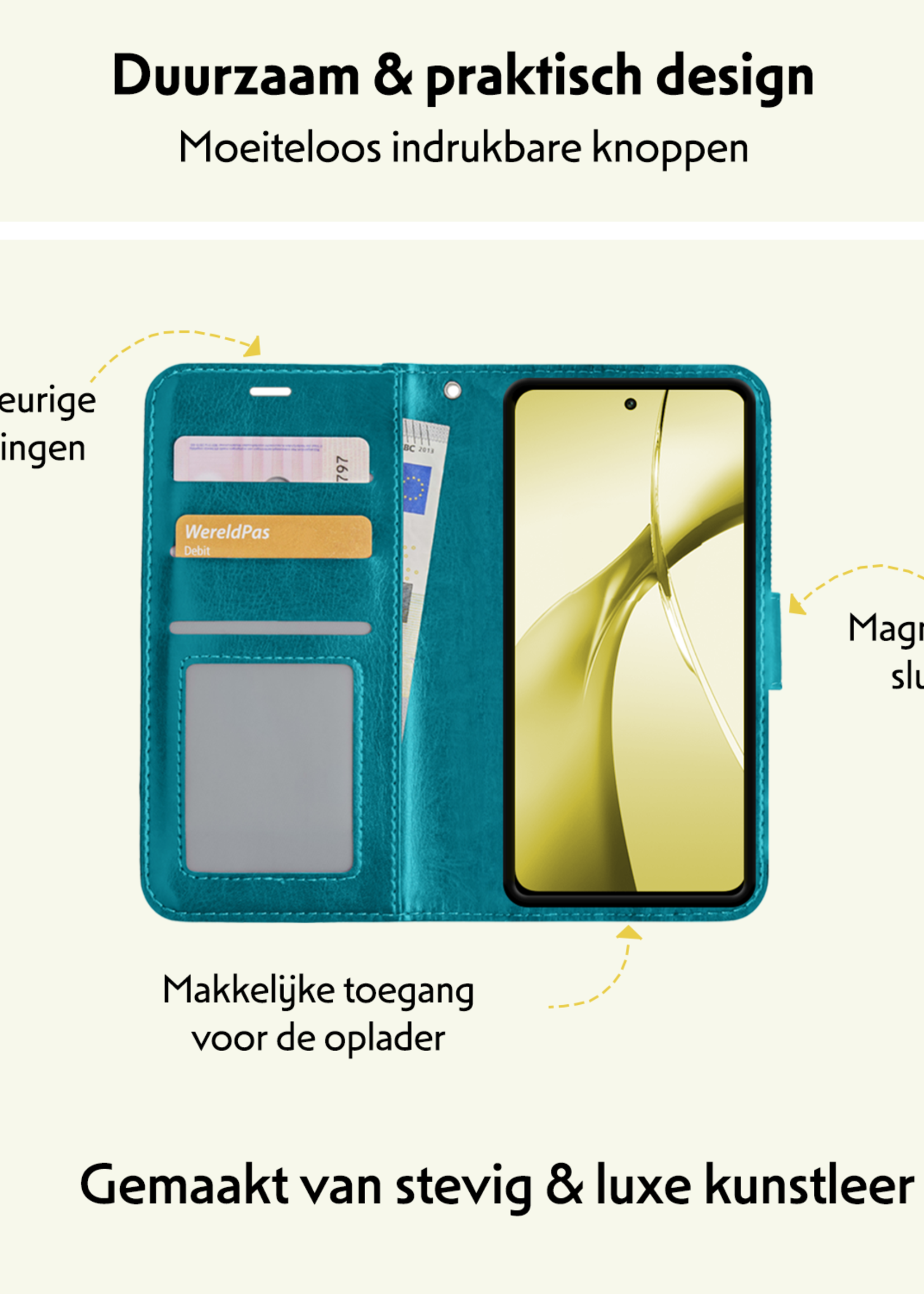 LUQ Hoesje Geschikt voor OnePlus Nord CE4 Hoesje Book Case Hoes Portemonnee Cover Walletcase Met Screenprotector - Hoes Geschikt voor OnePlus Nord CE4 Hoes Bookcase Hoesje - Turquoise