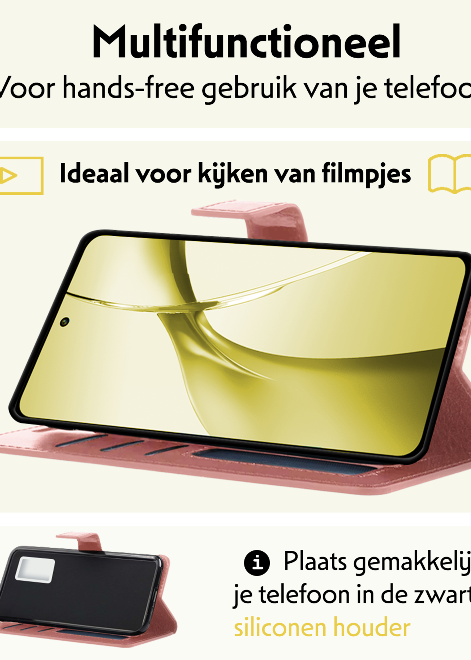 LUQ Hoesje Geschikt voor OnePlus Nord CE4 Hoesje Book Case Hoes Portemonnee Cover Walletcase Met Screenprotector - Hoes Geschikt voor OnePlus Nord CE4 Hoes Bookcase Hoesje - Rosé goud