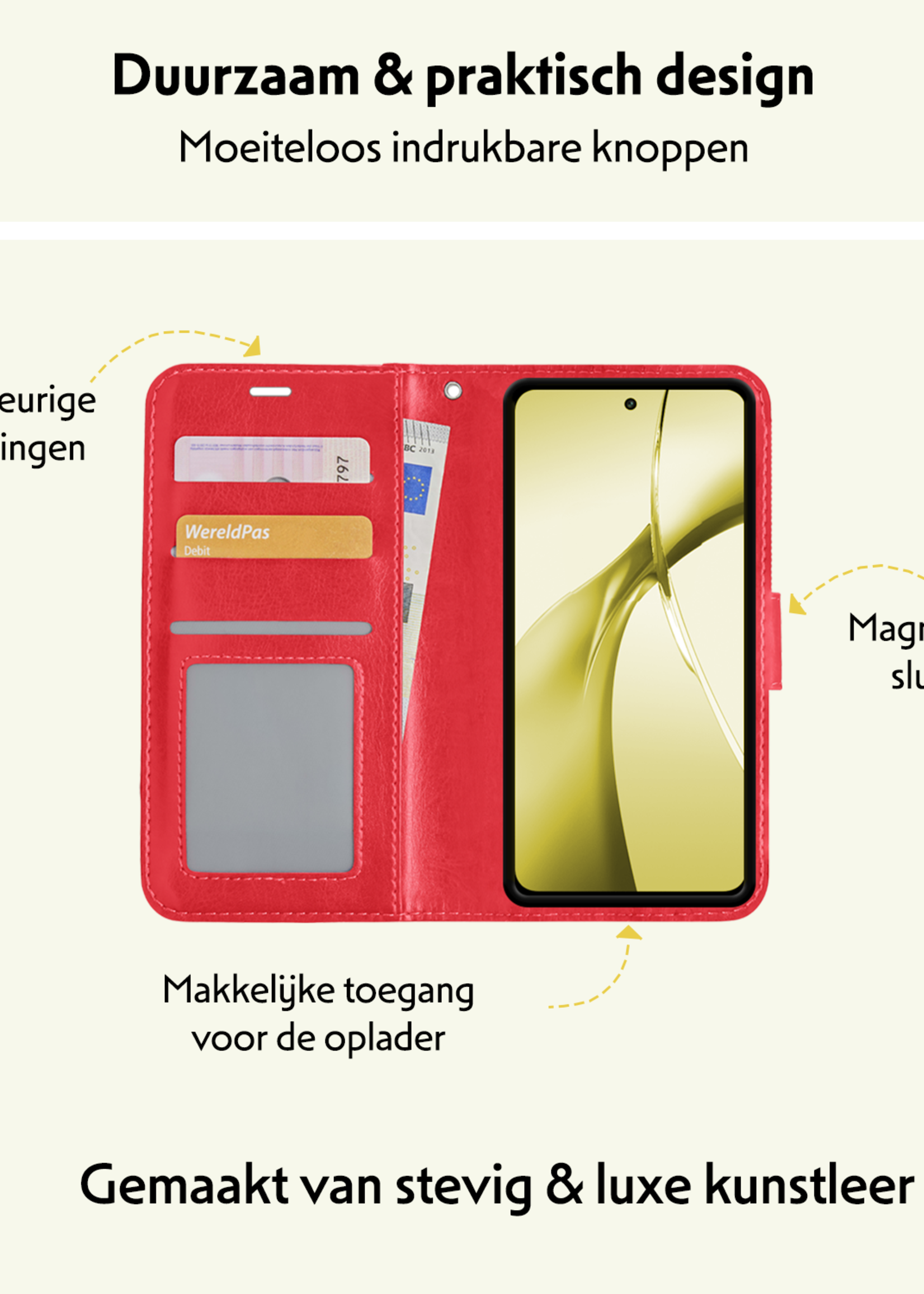 LUQ Hoesje Geschikt voor OnePlus Nord CE4 Hoesje Book Case Hoes Portemonnee Cover Walletcase Met Screenprotector - Hoes Geschikt voor OnePlus Nord CE4 Hoes Bookcase Hoesje - Rood