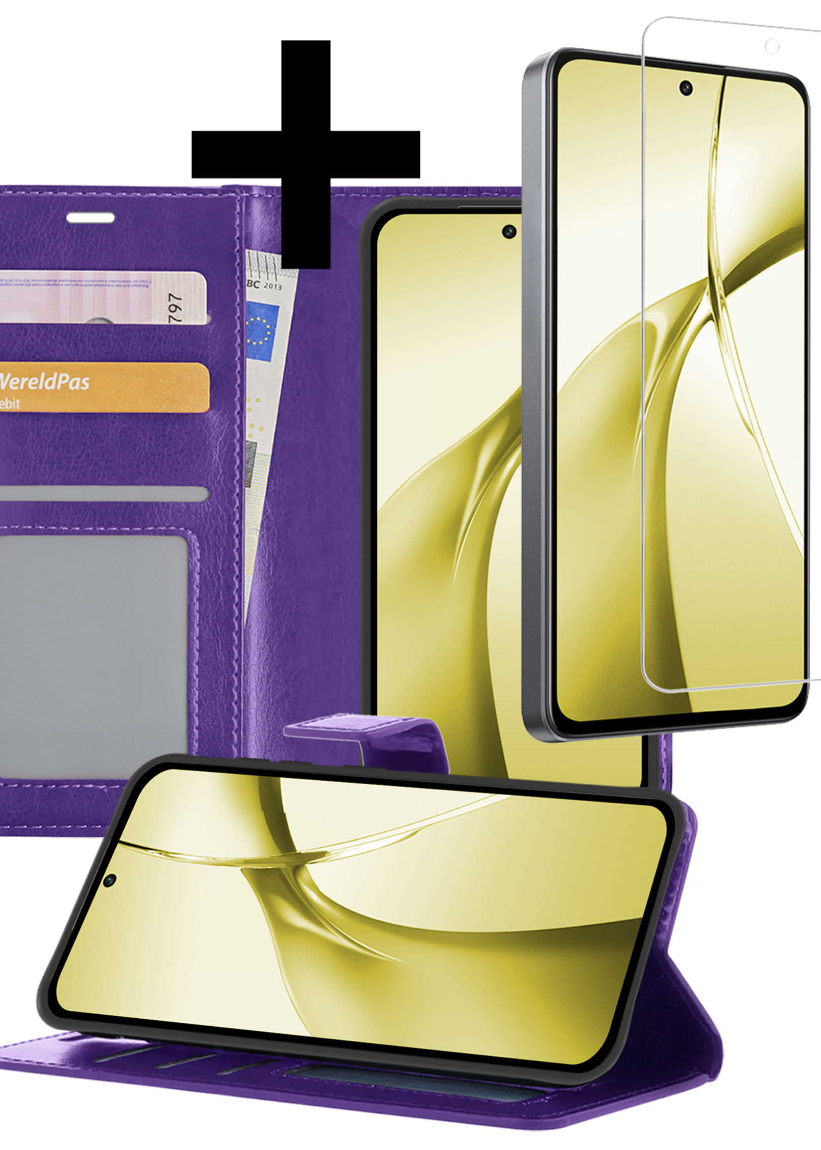 LUQ Hoesje Geschikt voor OnePlus Nord CE4 Hoesje Book Case Hoes Portemonnee Cover Walletcase Met Screenprotector - Hoes Geschikt voor OnePlus Nord CE4 Hoes Bookcase Hoesje - Paars