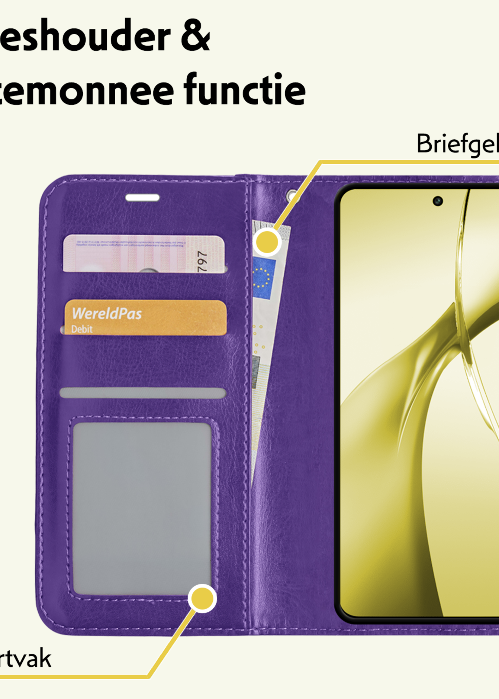 LUQ Hoesje Geschikt voor OnePlus Nord CE4 Hoesje Book Case Hoes Portemonnee Cover Walletcase Met Screenprotector - Hoes Geschikt voor OnePlus Nord CE4 Hoes Bookcase Hoesje - Paars