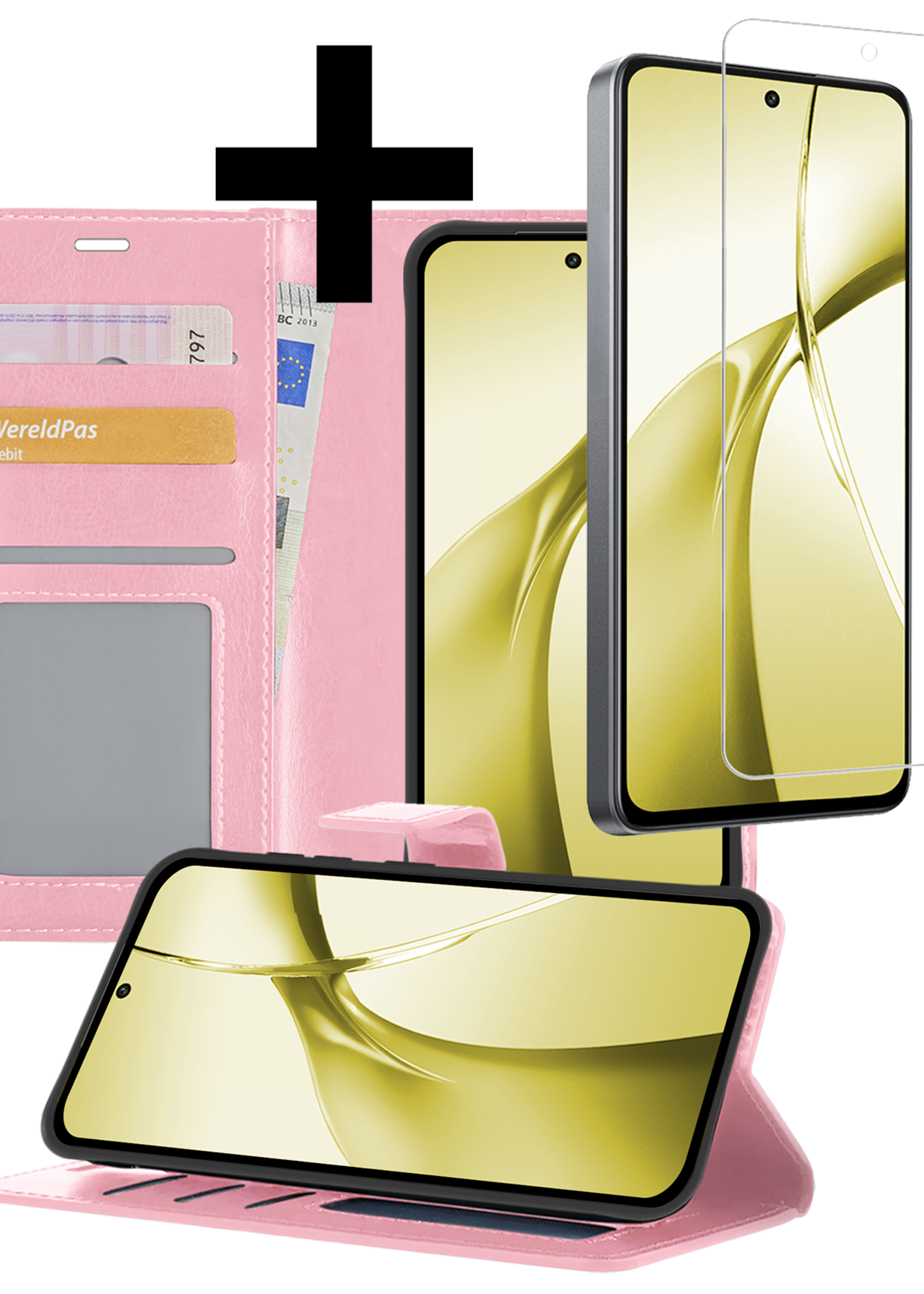 LUQ Hoesje Geschikt voor OnePlus Nord CE4 Hoesje Book Case Hoes Portemonnee Cover Walletcase Met Screenprotector - Hoes Geschikt voor OnePlus Nord CE4 Hoes Bookcase Hoesje - Lichtroze