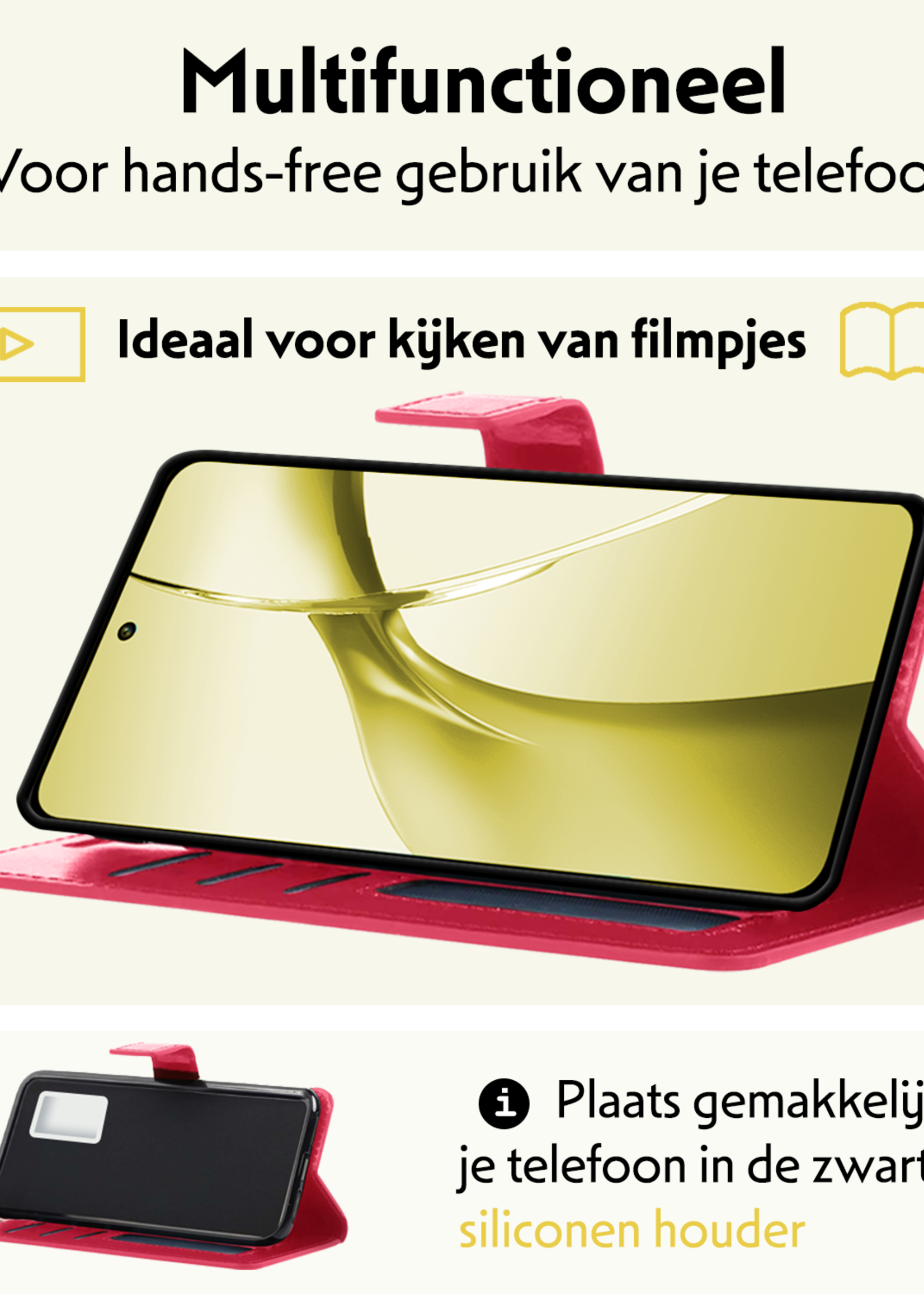 LUQ Hoesje Geschikt voor OnePlus Nord CE4 Hoesje Book Case Hoes Portemonnee Cover Walletcase Met Screenprotector - Hoes Geschikt voor OnePlus Nord CE4 Hoes Bookcase Hoesje - Donkerroze