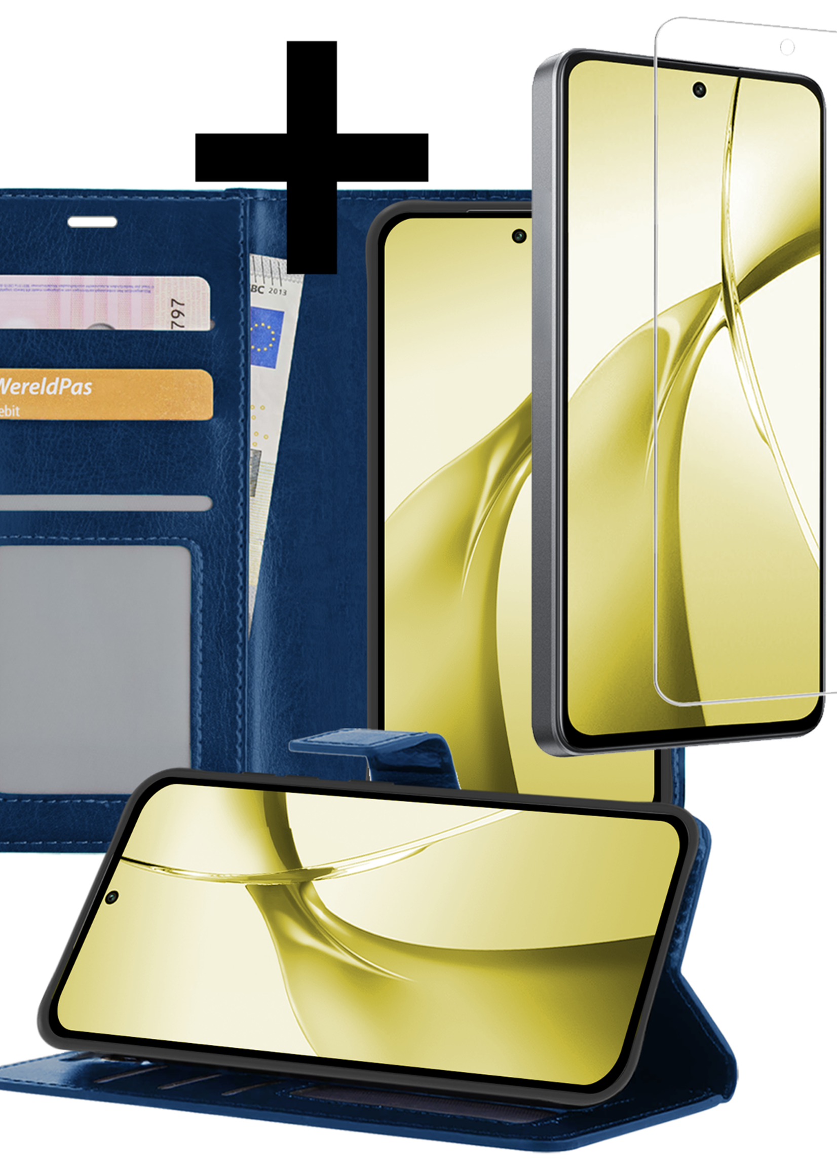 LUQ Hoesje Geschikt voor OnePlus Nord CE4 Hoesje Book Case Hoes Portemonnee Cover Walletcase Met Screenprotector - Hoes Geschikt voor OnePlus Nord CE4 Hoes Bookcase Hoesje - Donkerblauw