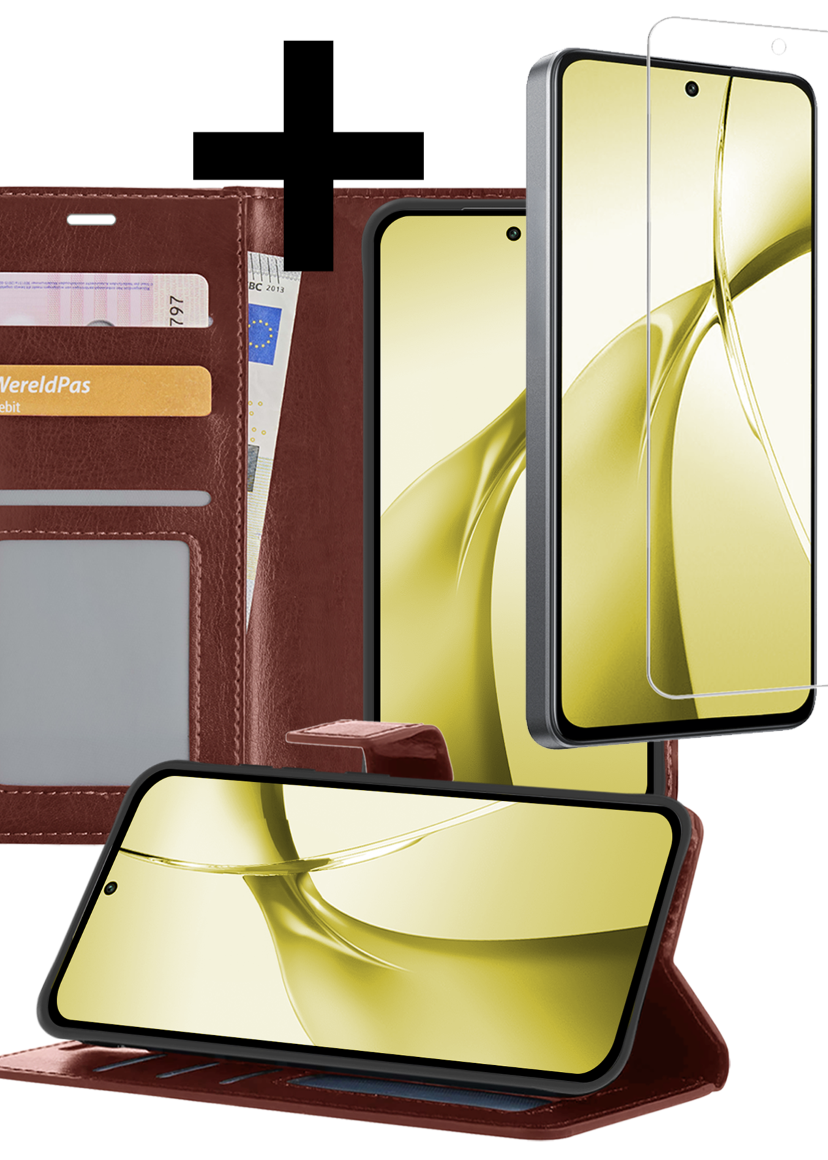 LUQ Hoesje Geschikt voor OnePlus Nord CE4 Hoesje Book Case Hoes Portemonnee Cover Walletcase Met Screenprotector - Hoes Geschikt voor OnePlus Nord CE4 Hoes Bookcase Hoesje - Bruin