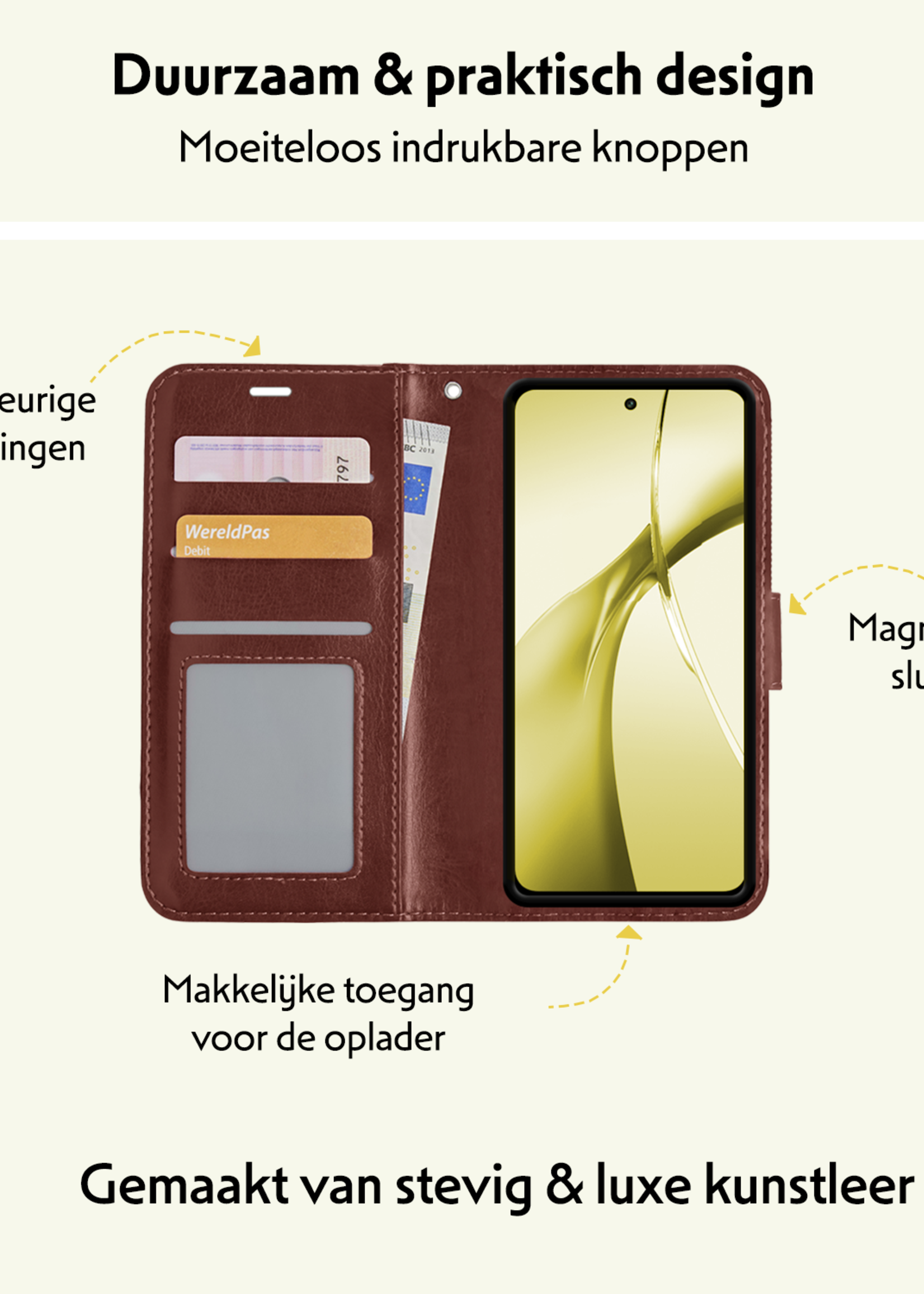 LUQ Hoesje Geschikt voor OnePlus Nord CE4 Hoesje Book Case Hoes Portemonnee Cover Walletcase Met Screenprotector - Hoes Geschikt voor OnePlus Nord CE4 Hoes Bookcase Hoesje - Bruin