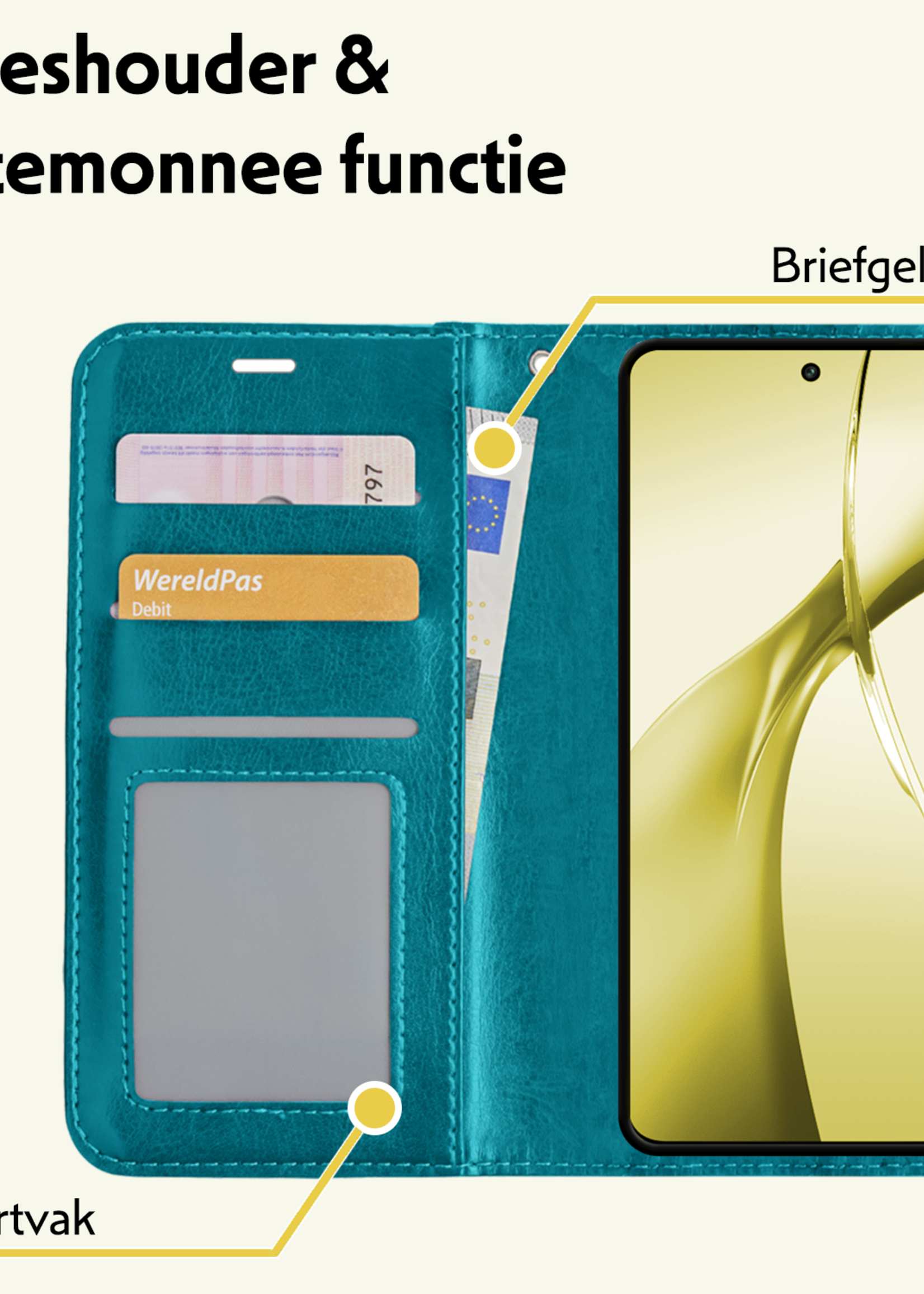 LUQ Hoesje Geschikt voor OnePlus Nord CE4 Hoesje Book Case Hoes Portemonnee Cover Walletcase - Hoes Geschikt voor OnePlus Nord CE4 Hoes Bookcase Hoesje - Turquoise