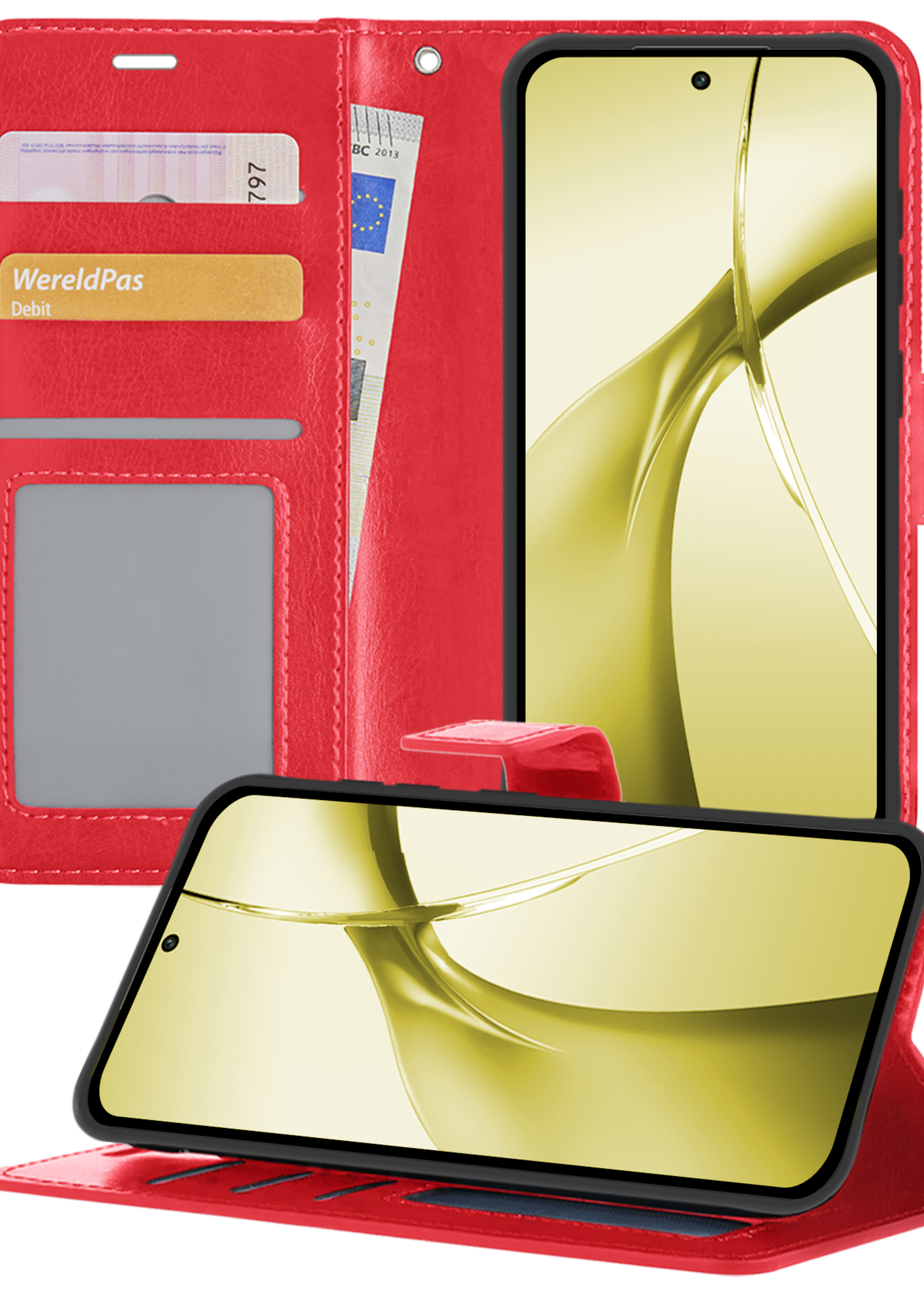 LUQ Hoesje Geschikt voor OnePlus Nord CE4 Hoesje Book Case Hoes Portemonnee Cover Walletcase - Hoes Geschikt voor OnePlus Nord CE4 Hoes Bookcase Hoesje - Rood