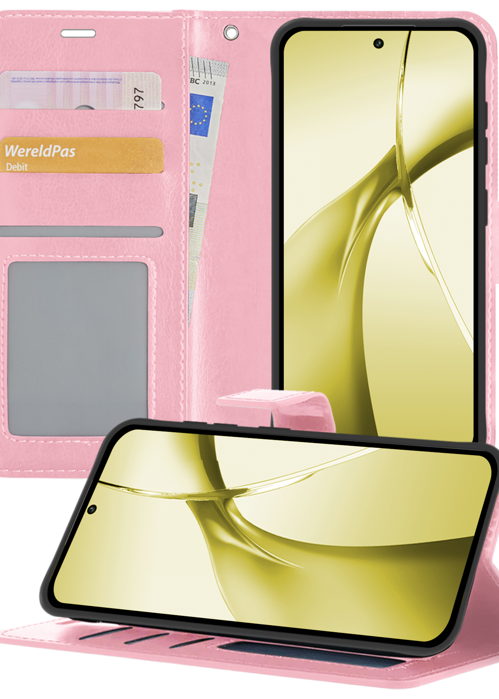 LUQ Hoesje Geschikt voor OnePlus Nord CE4 Hoesje Book Case Hoes Portemonnee Cover Walletcase - Hoes Geschikt voor OnePlus Nord CE4 Hoes Bookcase Hoesje - Lichtroze