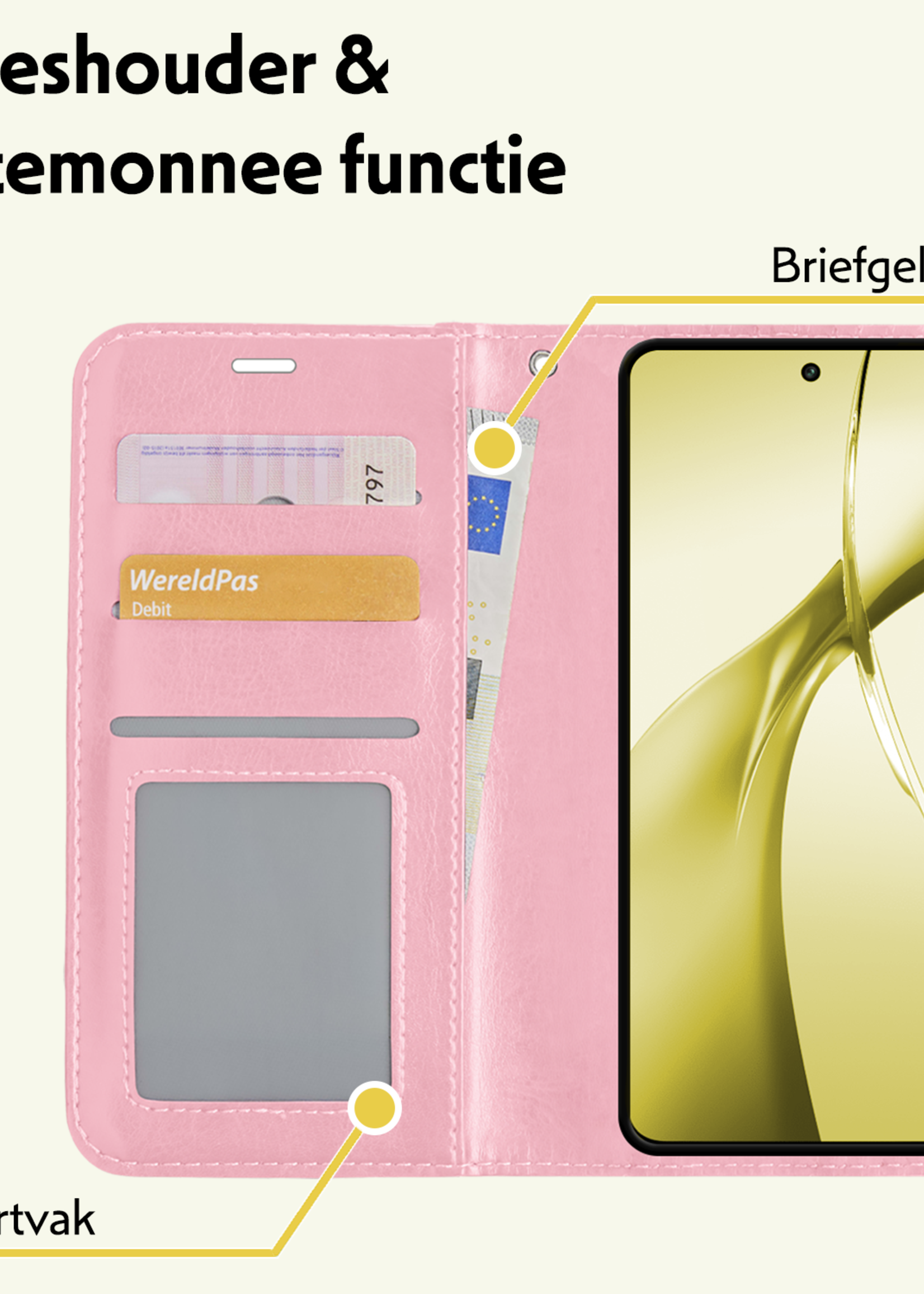 LUQ Hoesje Geschikt voor OnePlus Nord CE4 Hoesje Book Case Hoes Portemonnee Cover Walletcase - Hoes Geschikt voor OnePlus Nord CE4 Hoes Bookcase Hoesje - Lichtroze