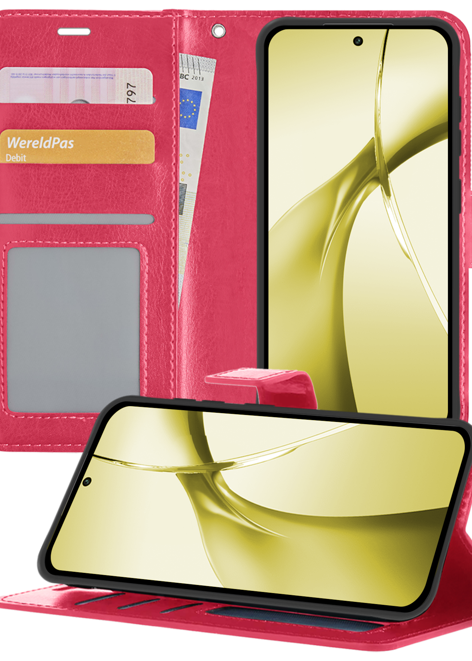 LUQ Hoesje Geschikt voor OnePlus Nord CE4 Hoesje Book Case Hoes Portemonnee Cover Walletcase - Hoes Geschikt voor OnePlus Nord CE4 Hoes Bookcase Hoesje - Donkerroze