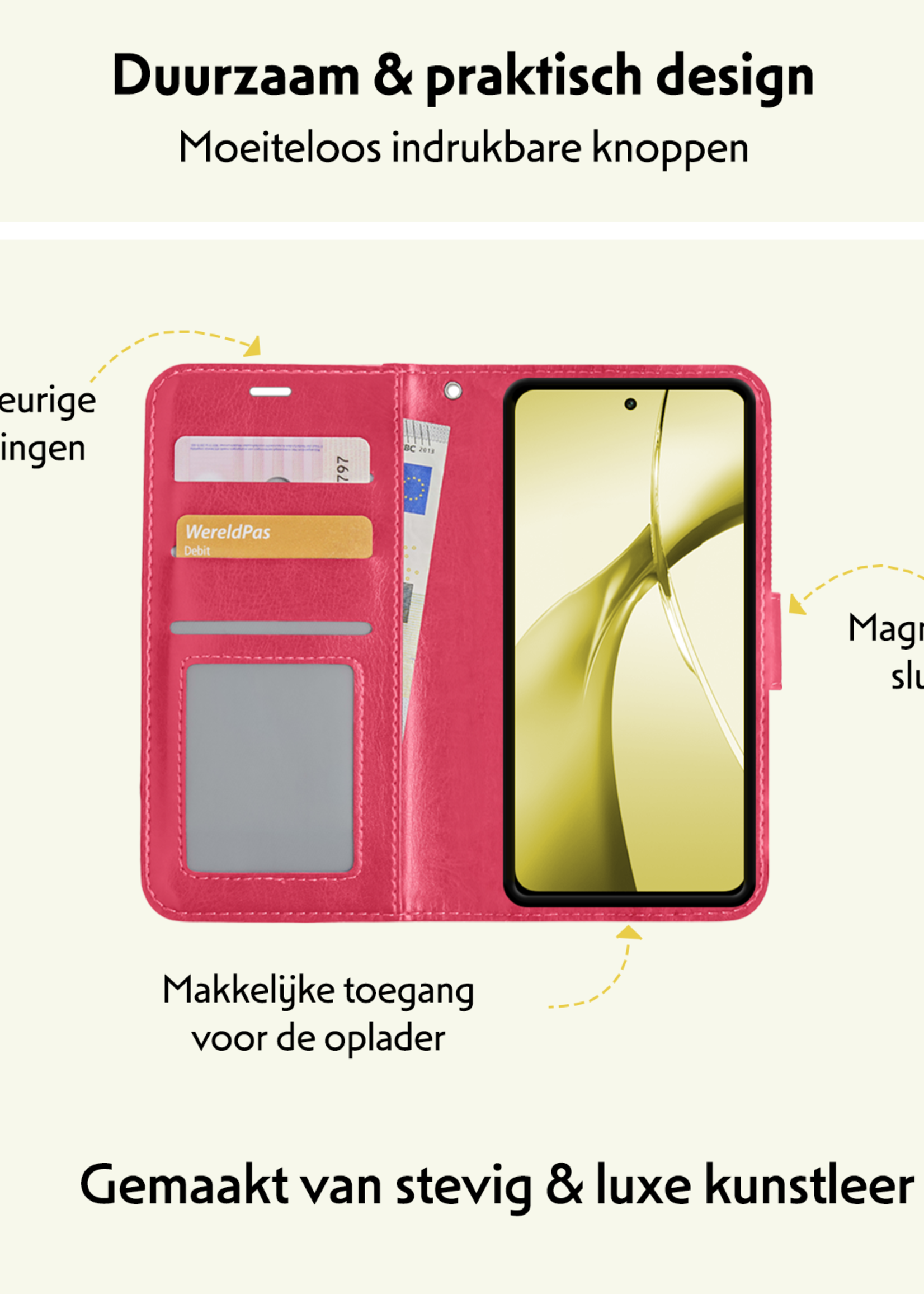 LUQ Hoesje Geschikt voor OnePlus Nord CE4 Hoesje Book Case Hoes Portemonnee Cover Walletcase - Hoes Geschikt voor OnePlus Nord CE4 Hoes Bookcase Hoesje - Donkerroze