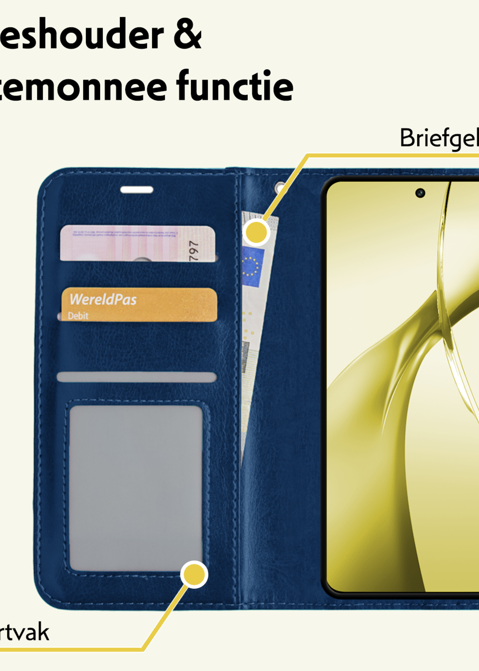 LUQ Hoesje Geschikt voor OnePlus Nord CE4 Hoesje Book Case Hoes Portemonnee Cover Walletcase - Hoes Geschikt voor OnePlus Nord CE4 Hoes Bookcase Hoesje - Donkerblauw