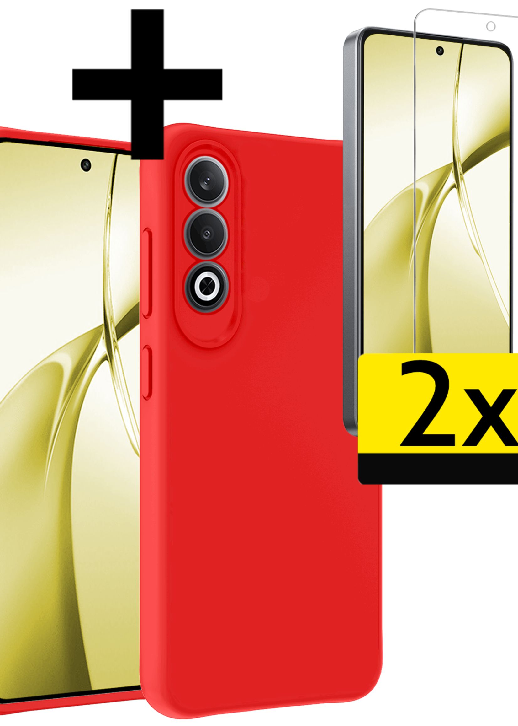 LUQ Hoesje Geschikt voor OnePlus Nord CE4 Hoesje Siliconen Case Hoes Met 2x Screenprotector - Hoes Geschikt voor OnePlus Nord CE4 Hoes Cover Case - Rood